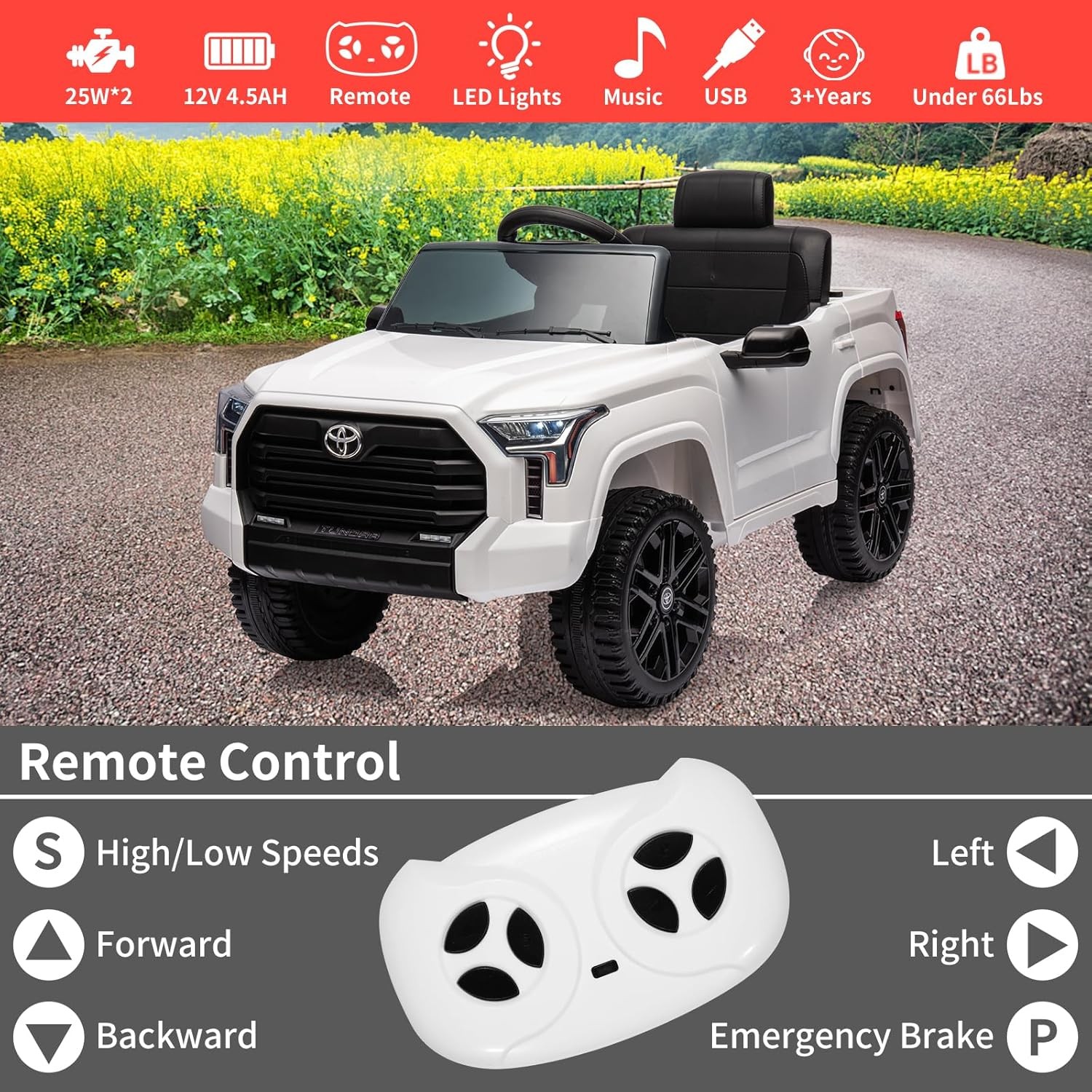 Kids 12V Ride On Truck,Off-Road Pickup w/ 2.4G RC,Electric Cars Toy for Boy Girl