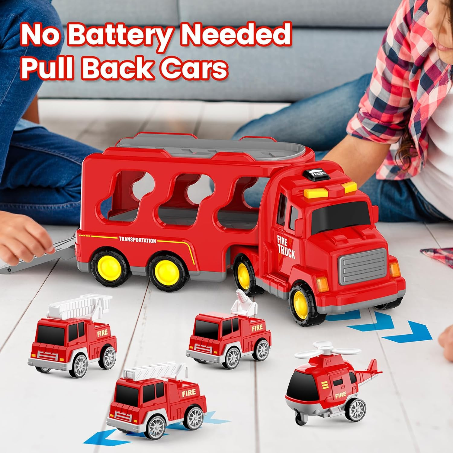Toddlers Fire Truck for Kids 3-9 Year Old，5 in 1 Friction Power Vehicle Car for