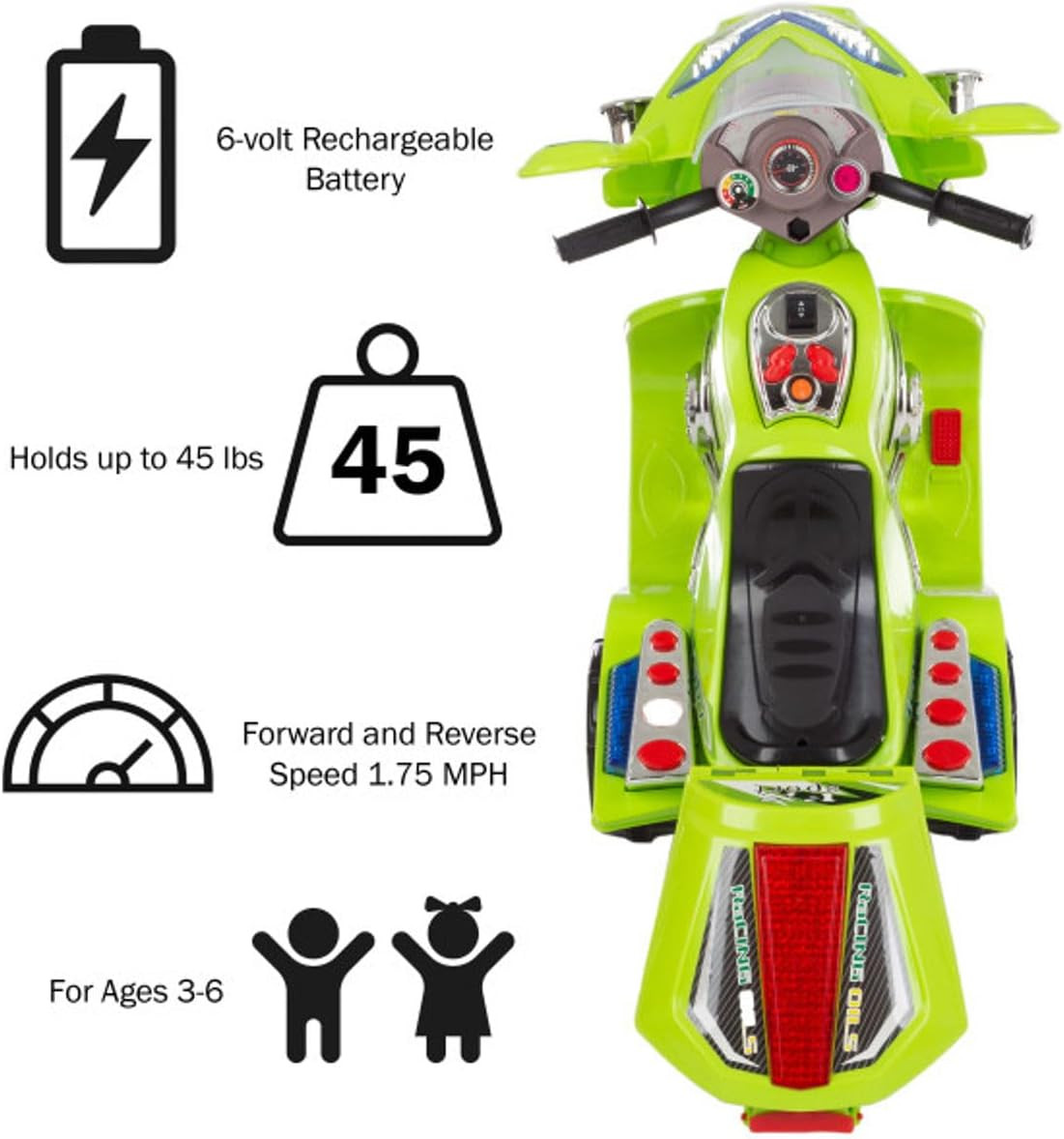 Kids Motorcycle Toy – 6V Battery Powered 3-Wheel Electric Motorcycle for Kids Ag