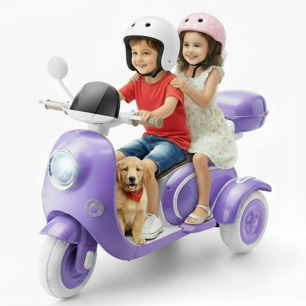 2 Seater Kids Electric Motorcycle 3 Wheels Moped 12V Dual Motor Ideal Kids Gift*