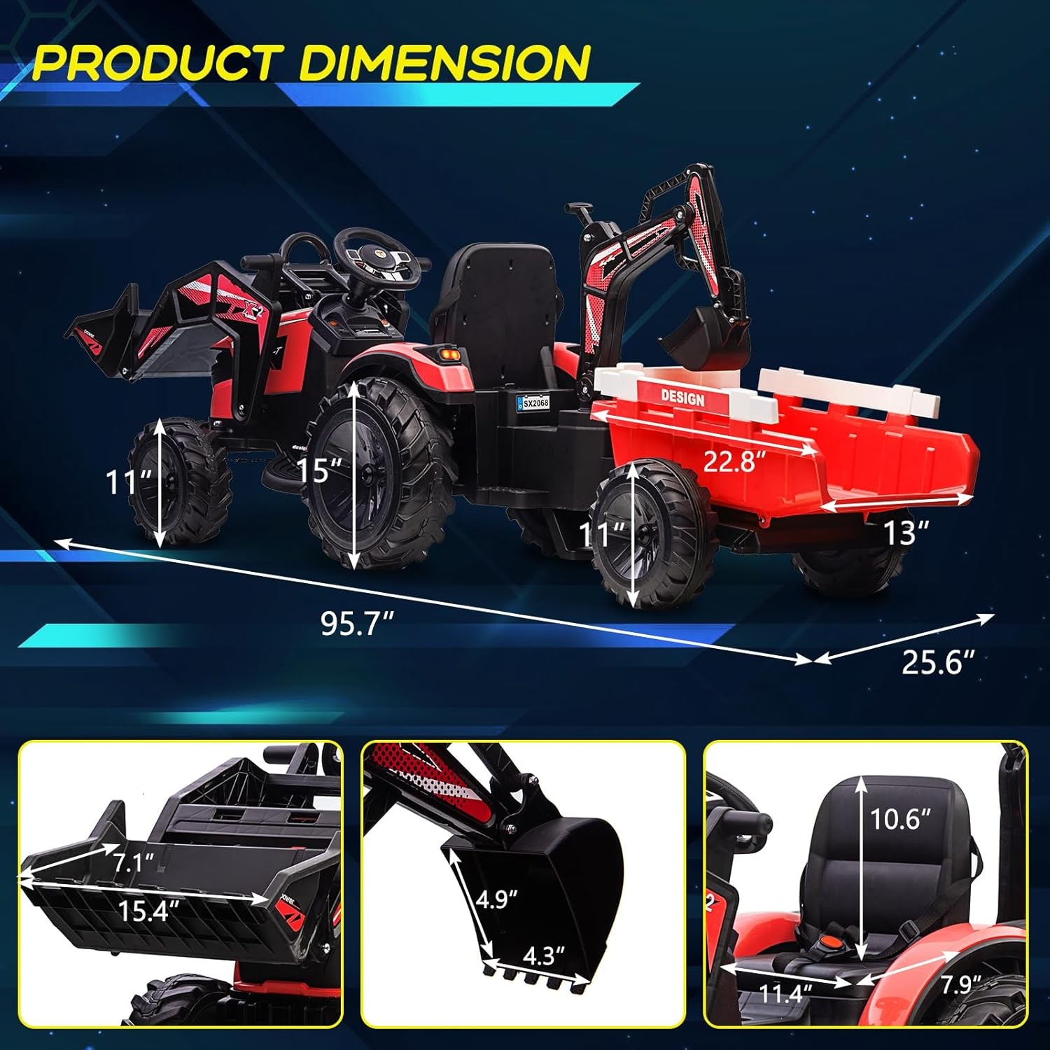 3 in 1 Kid 24V Ride On Tractor Electric Vehicle w/ Trailer Digger Remote Control