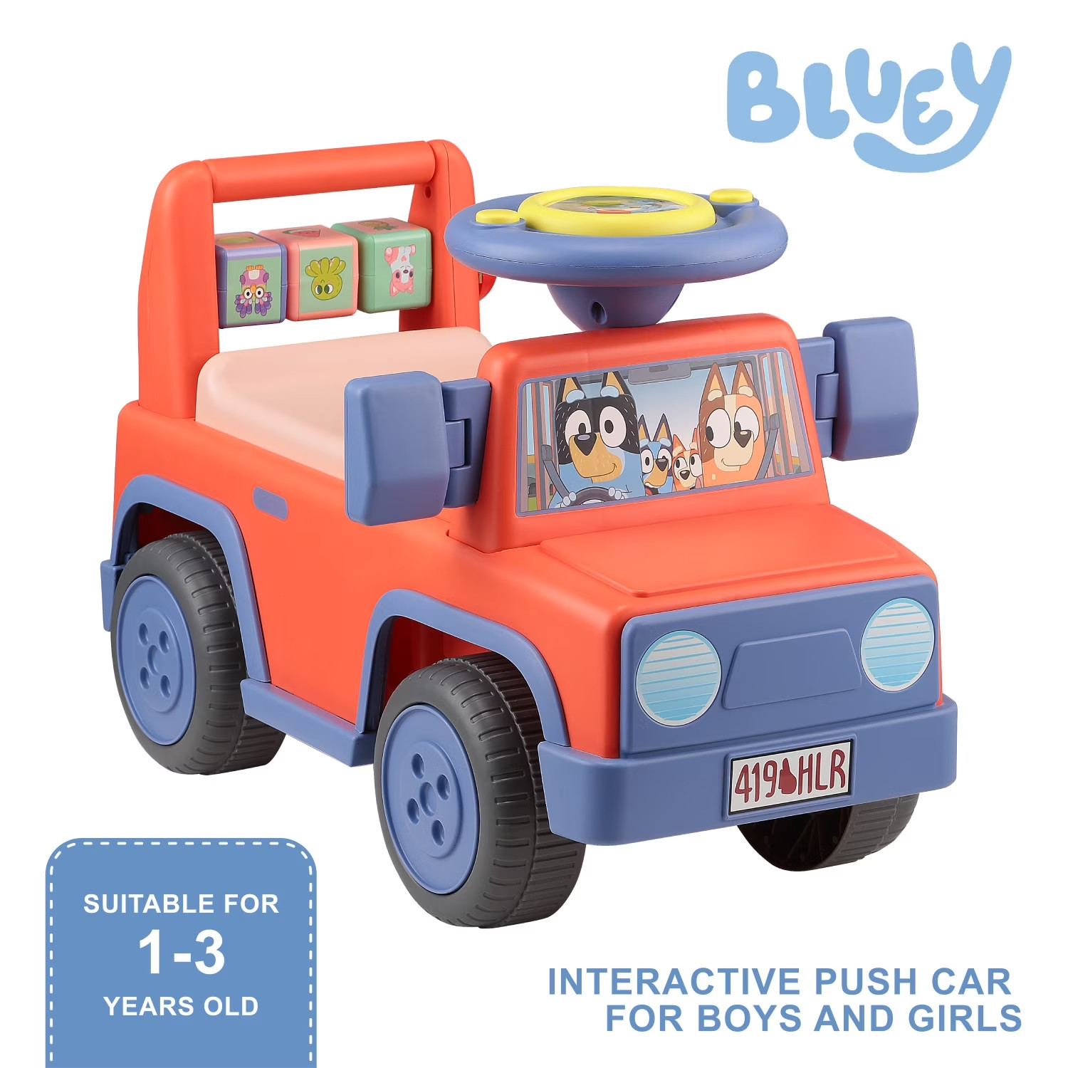 Kids Ride On Toy Bluey Push Car Truck Interactive Sounds Under Seat Storage
