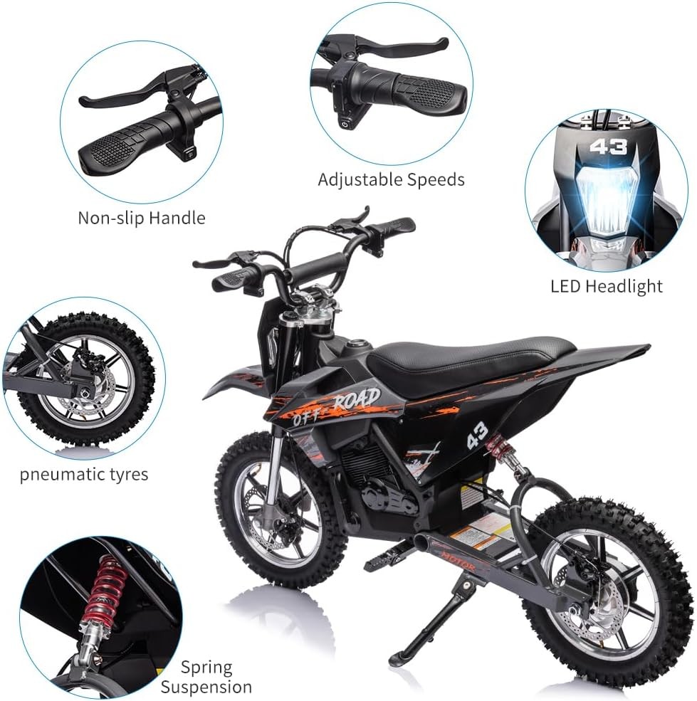 GARVEE Kids Electric Ride On Dirt Bike Motorcycle 36V 350W Max Load 175 Lbs