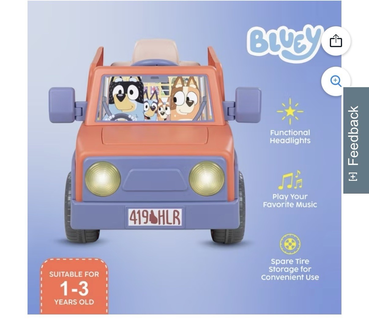12v Bluey Battery Operated Ride-On Car, Headlights, Music, 1-3 Years