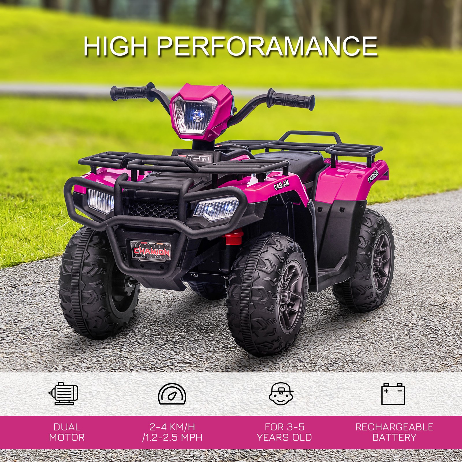 12V Kids ATV Battery-Operated, Kids 4 Wheeler, Ages 3-5, Pink