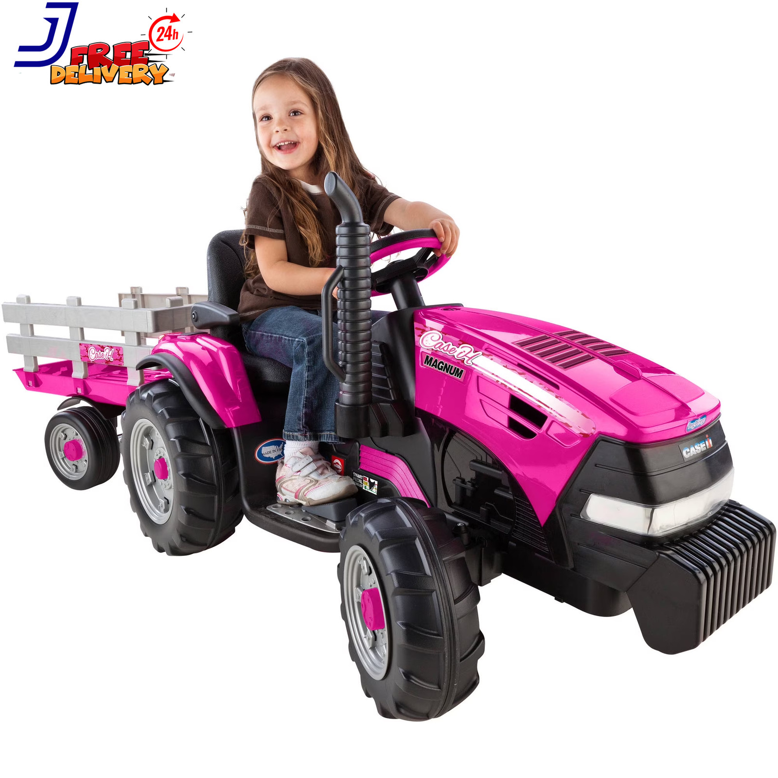 Case IH Magnum Tractor and Trailer Girls’ 12 Volt Battery Powered Ride On Pink