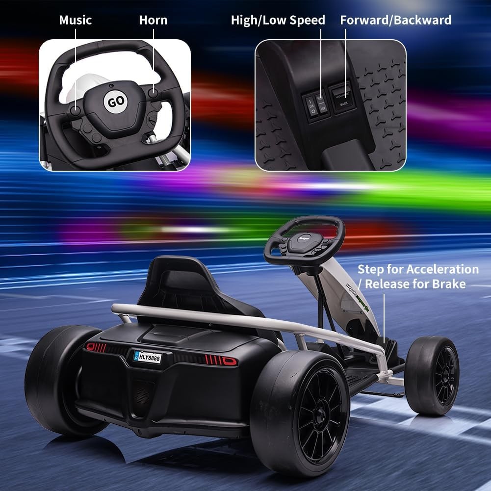 24V 9Ah Ride-on Electric Go Kart Car Toy 8.1 MPH Power Wheels Load 155 Lbs 300w