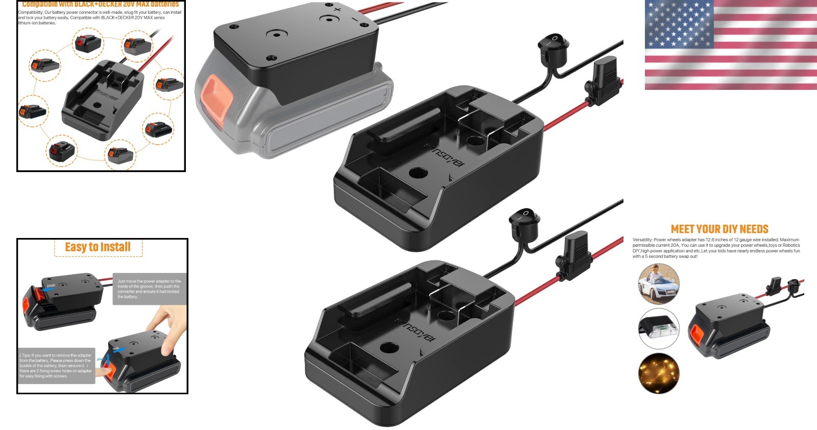Secure Power Wheel Battery Adapter – Easy Install with Fuse & Switch Included