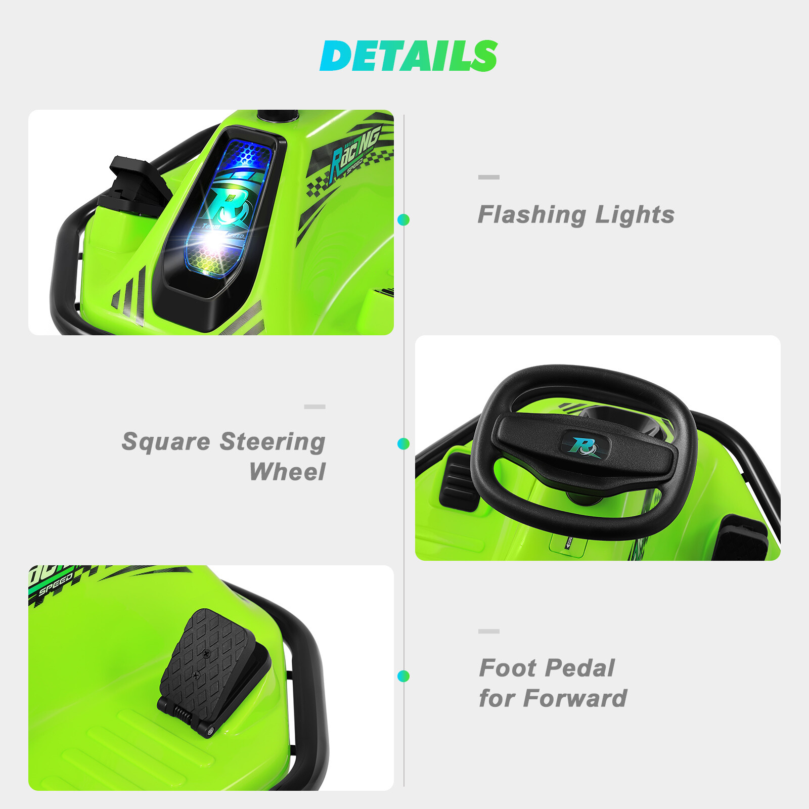 JOYLDIAS Green Electric 24V Ride On Drifting Go Kart High/Low Speed Boy Kid Gift