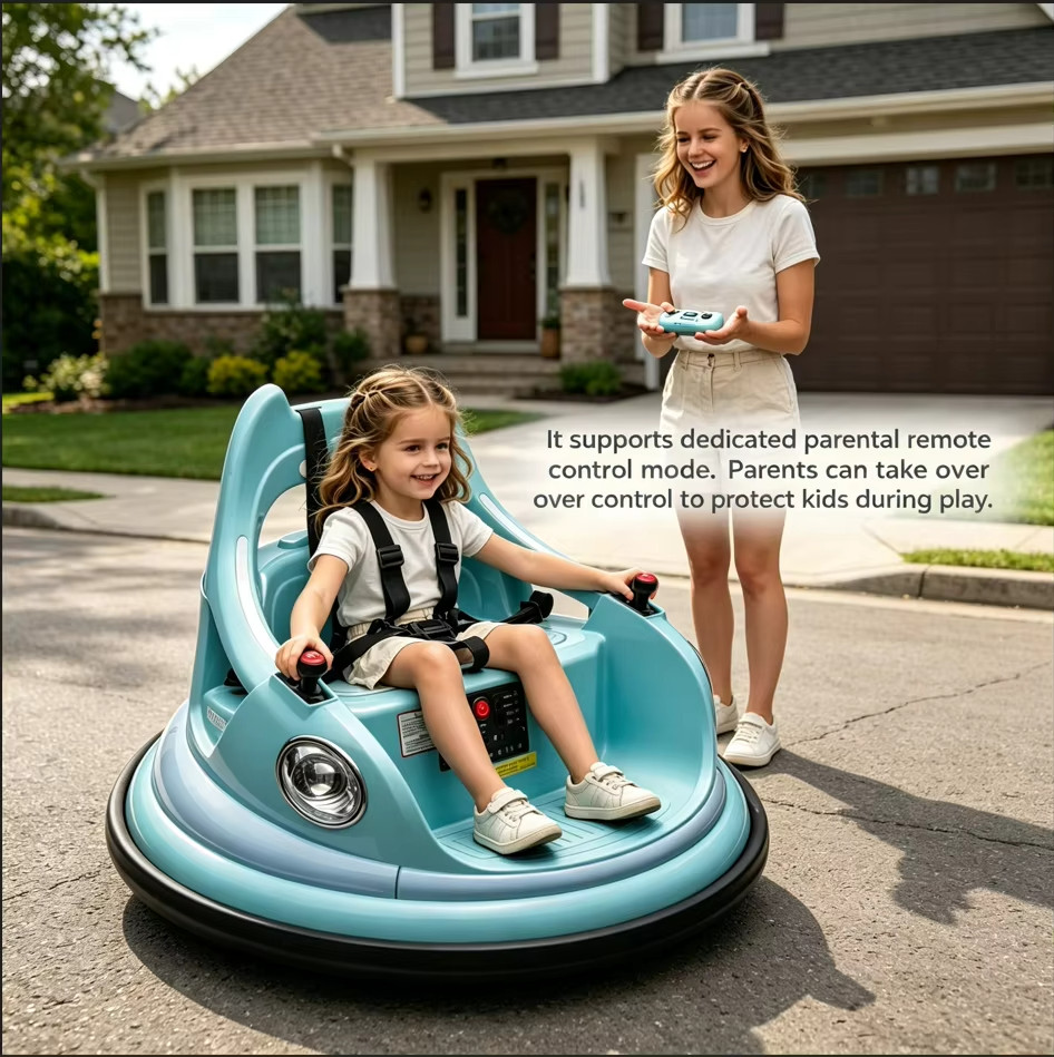 12V Kids Ride On Bumper Car 360° Spin Remote Control LED Bluetooth Safety Belt