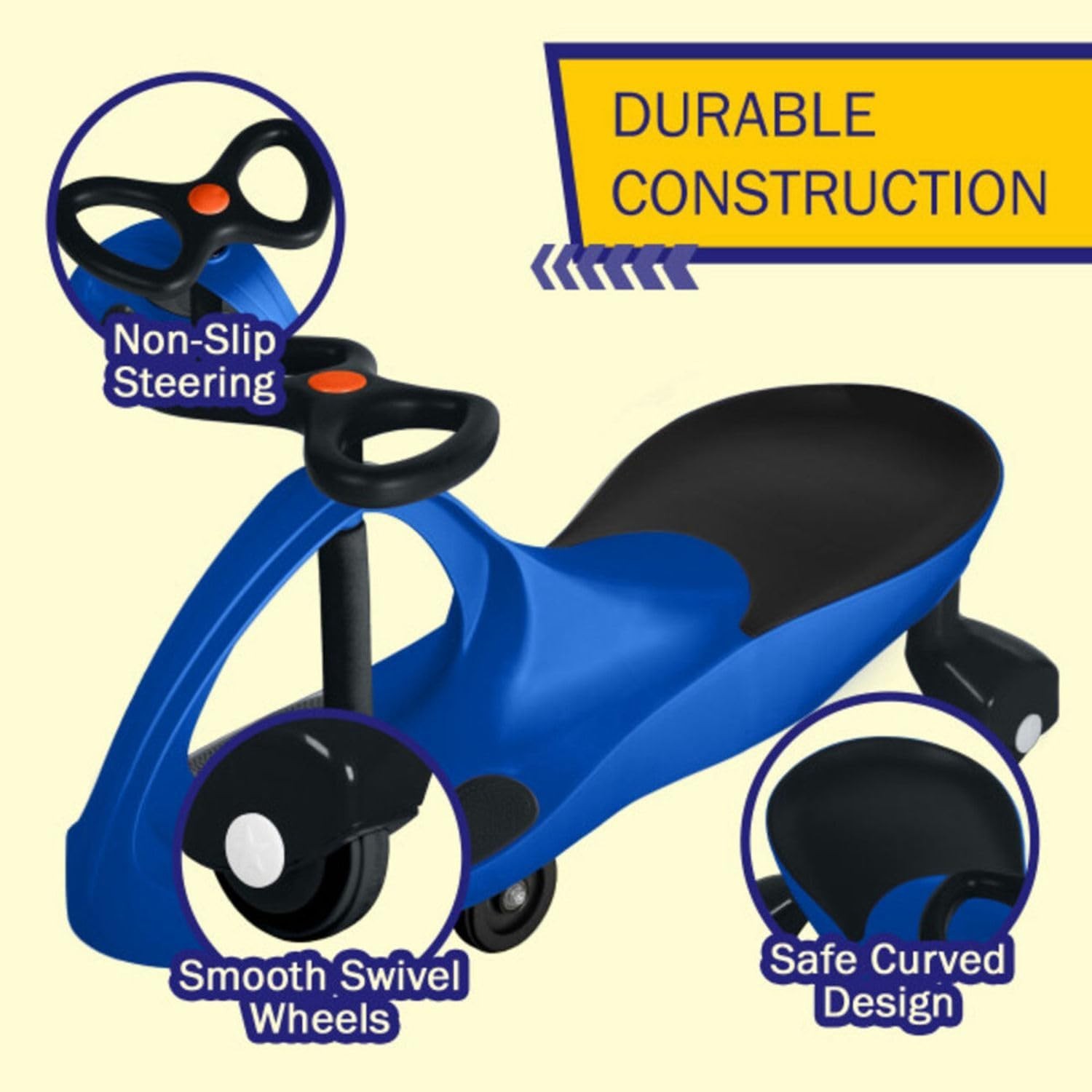 Durable Wiggle Car Ride-On for Ages 3+, Battery-Free Fun for Indoor/Outdoor Play