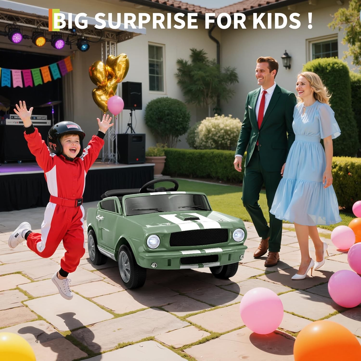 12V Electric Ride On Car for Kids, Remote Control, LED, Music, 3 Speeds, Safety