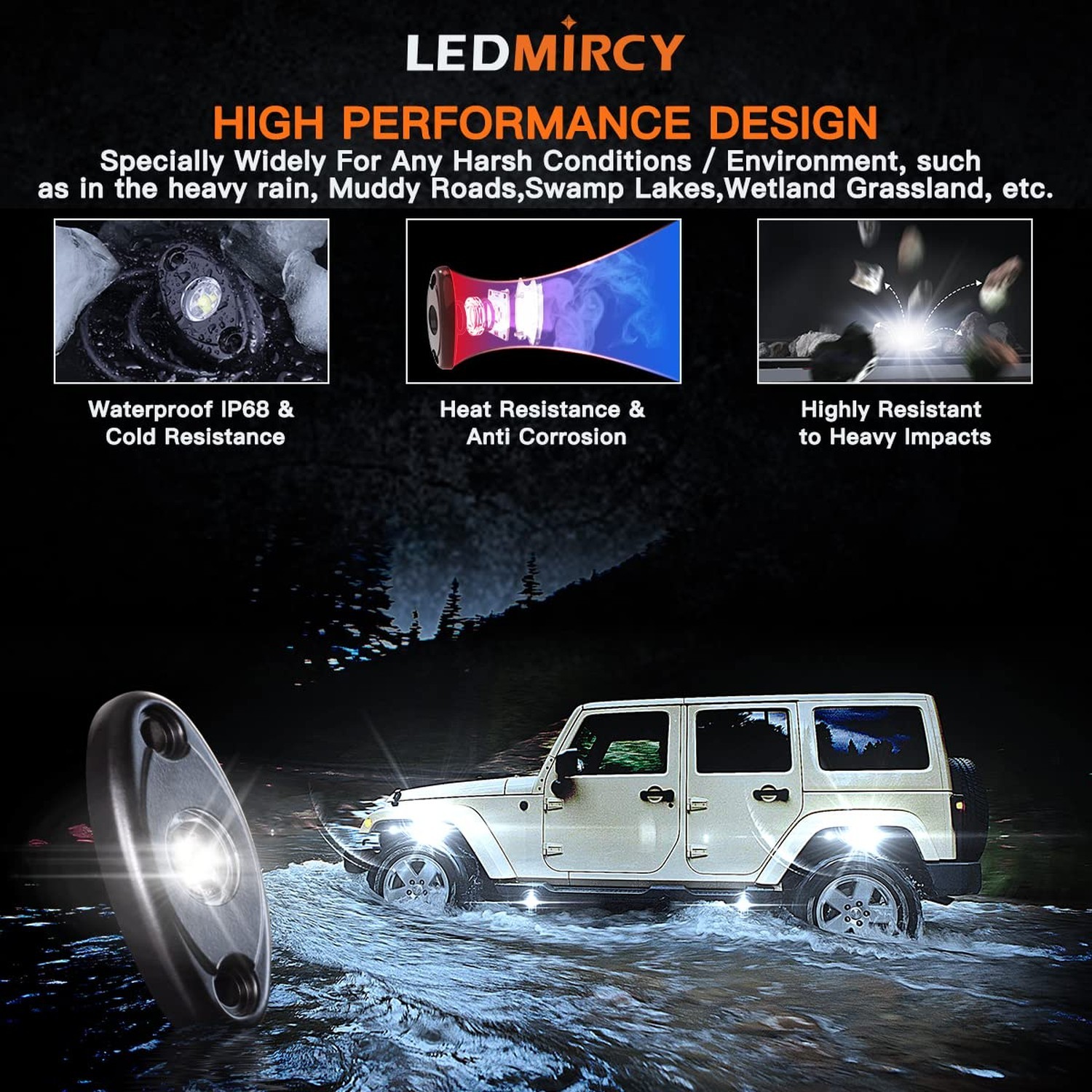 LEDMIRCY LED White Rock Lights 12PCS for Off Road Truck ATV SUV RZR Auto Car …