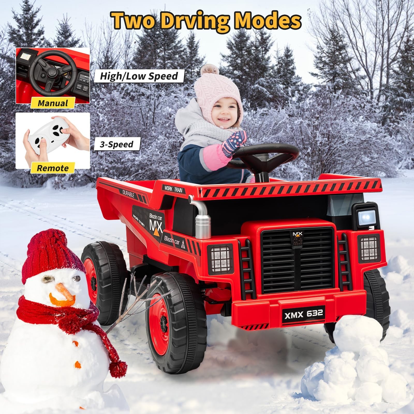 12V Kids Ride On Dump Truck With Remote Control & Shovel Electric Ride On Toy