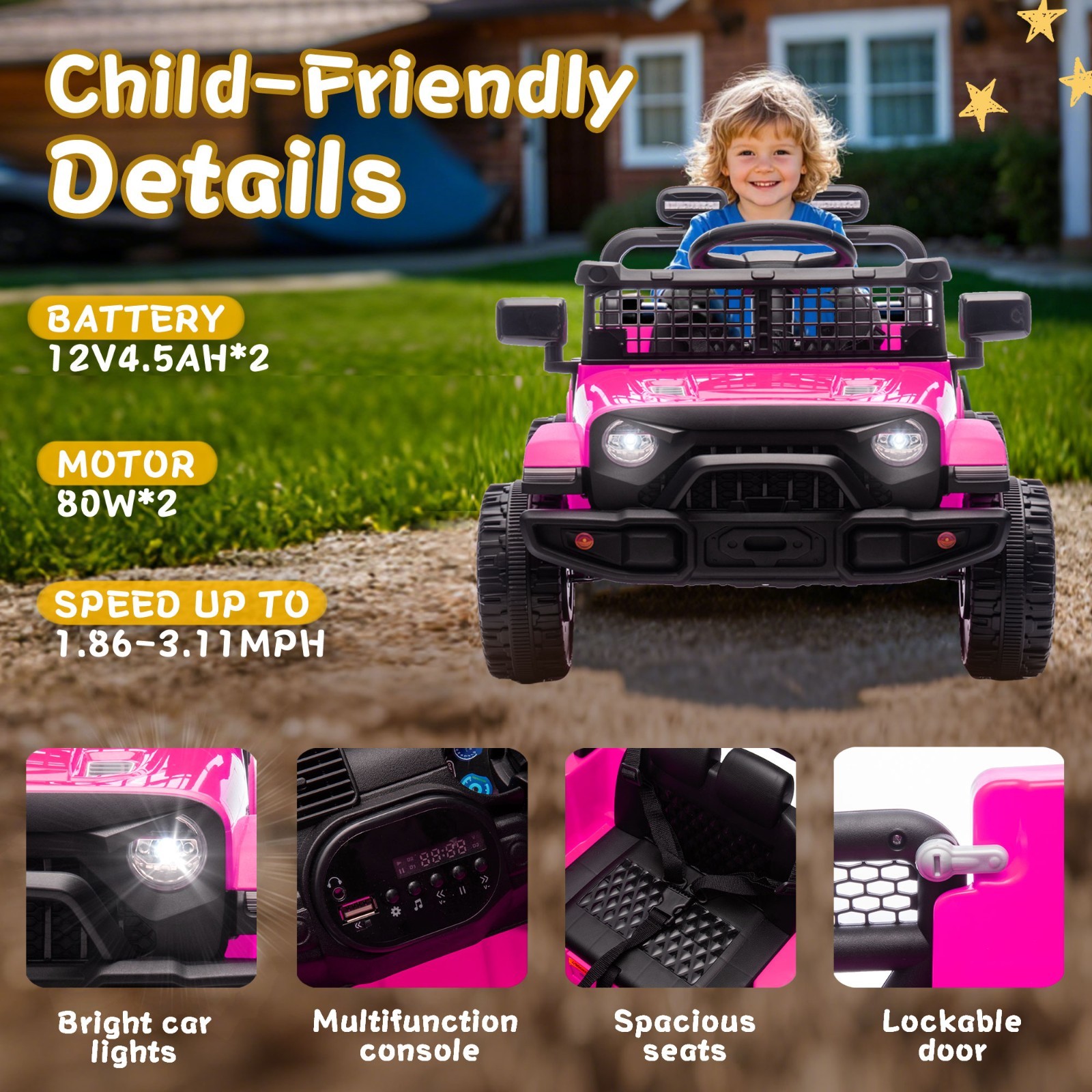 24V Kids Ride on Electric Car w/Remote, Power Wheels Toys for Boys & Girls, Pink