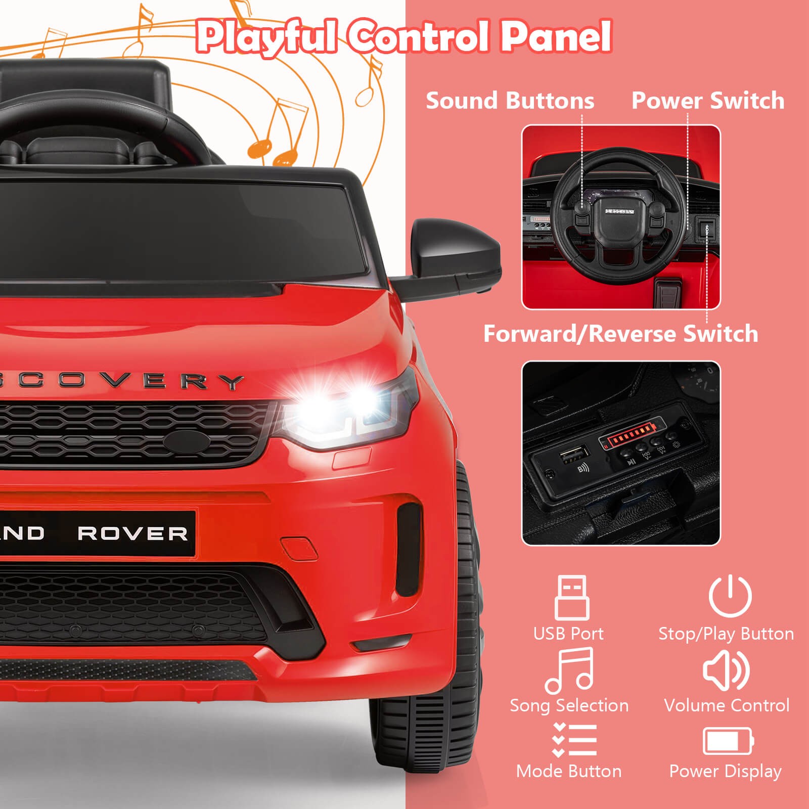 Licensed Land Rover Kids Ride on Car w/Remote Control, LED Lights, Music, Horn