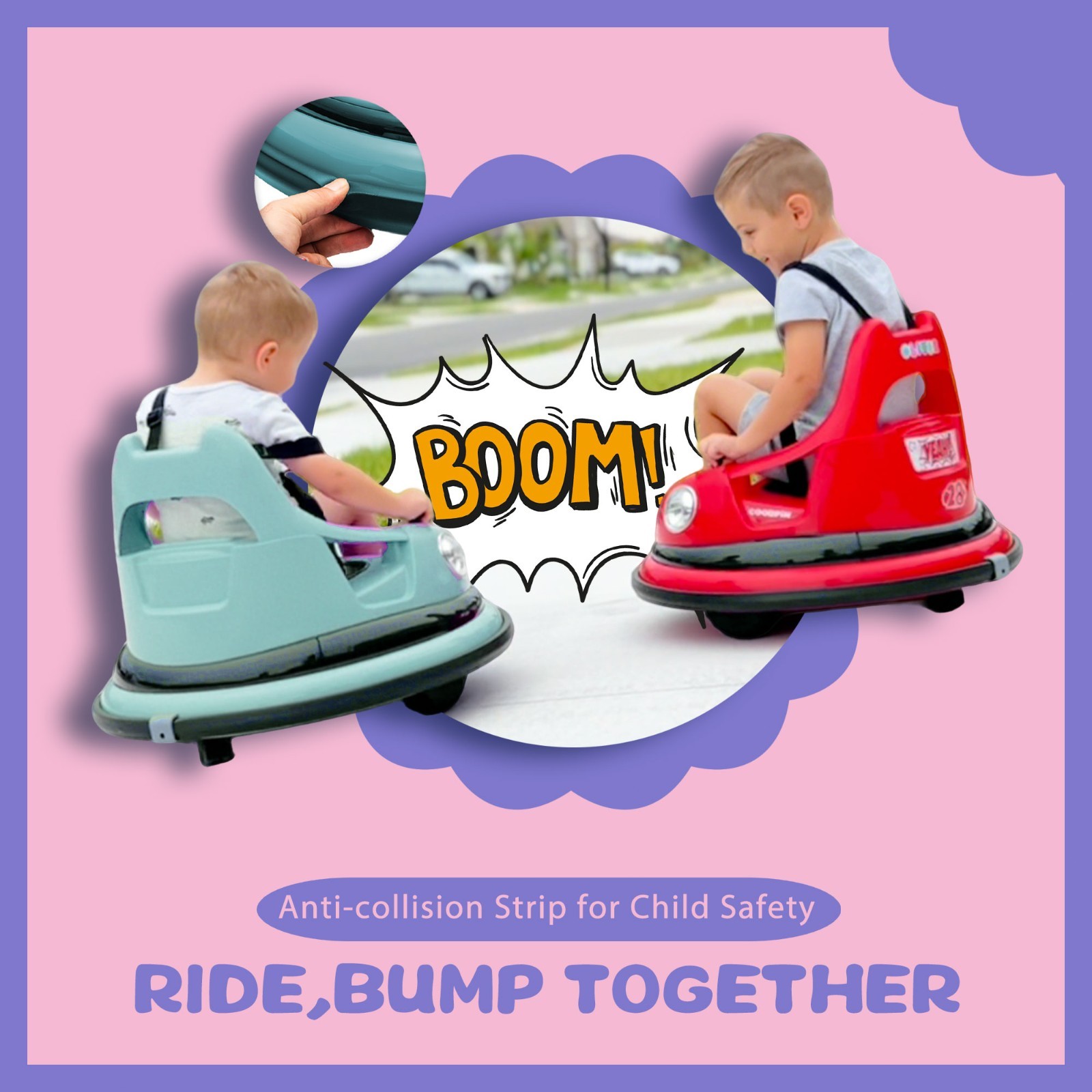 12V Kids Ride on Bumper Electric Car Toys w/Remote, LED, 360 Degree Spin,Blue