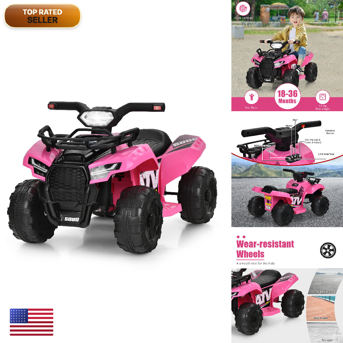 Costzon Kids Atv 6V Battery Powered Electric Vehicle Four Wheeler Quad