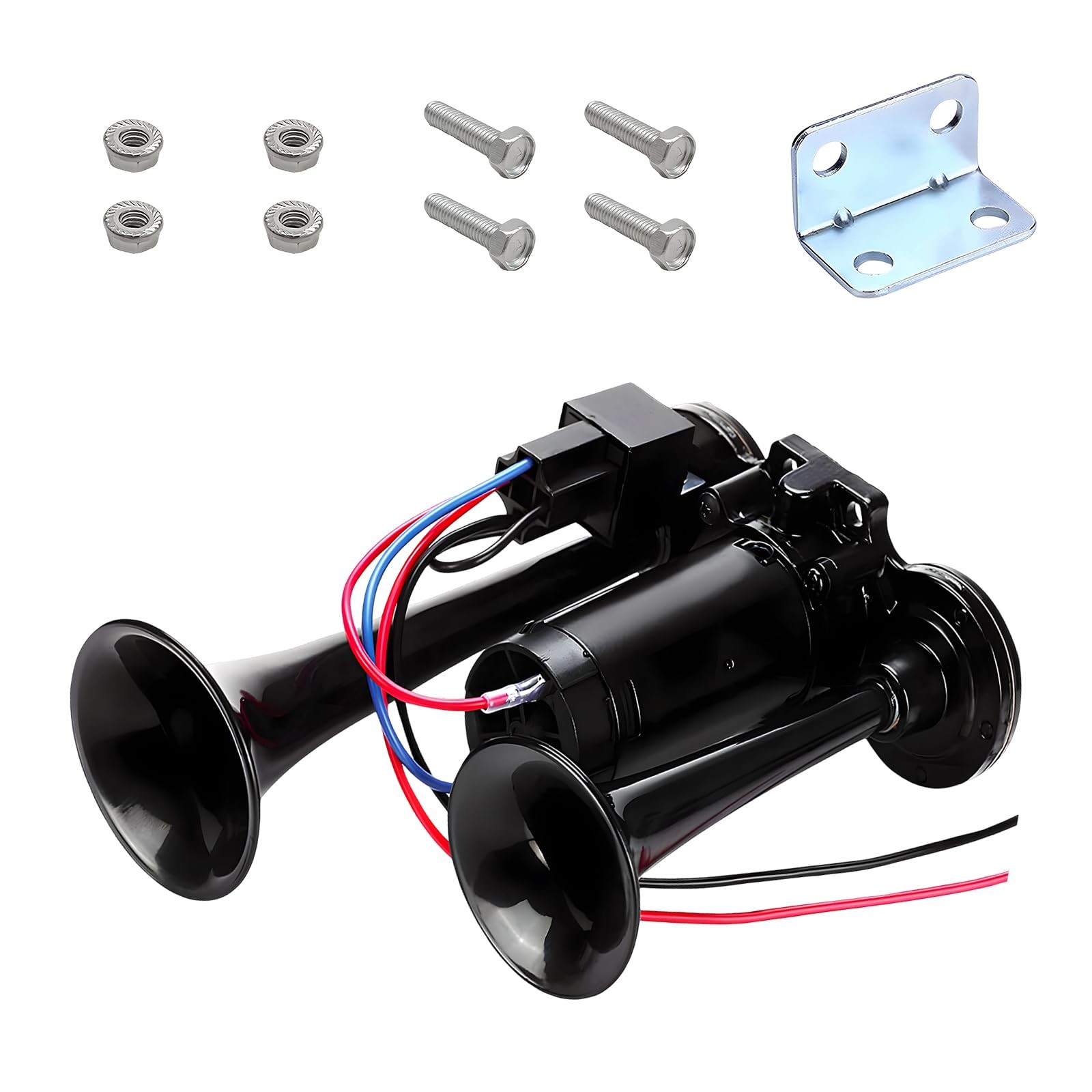 12V Car Air Horn, 120DB Super Loud Dual Trumpets Air Horns Kit with Compresso…