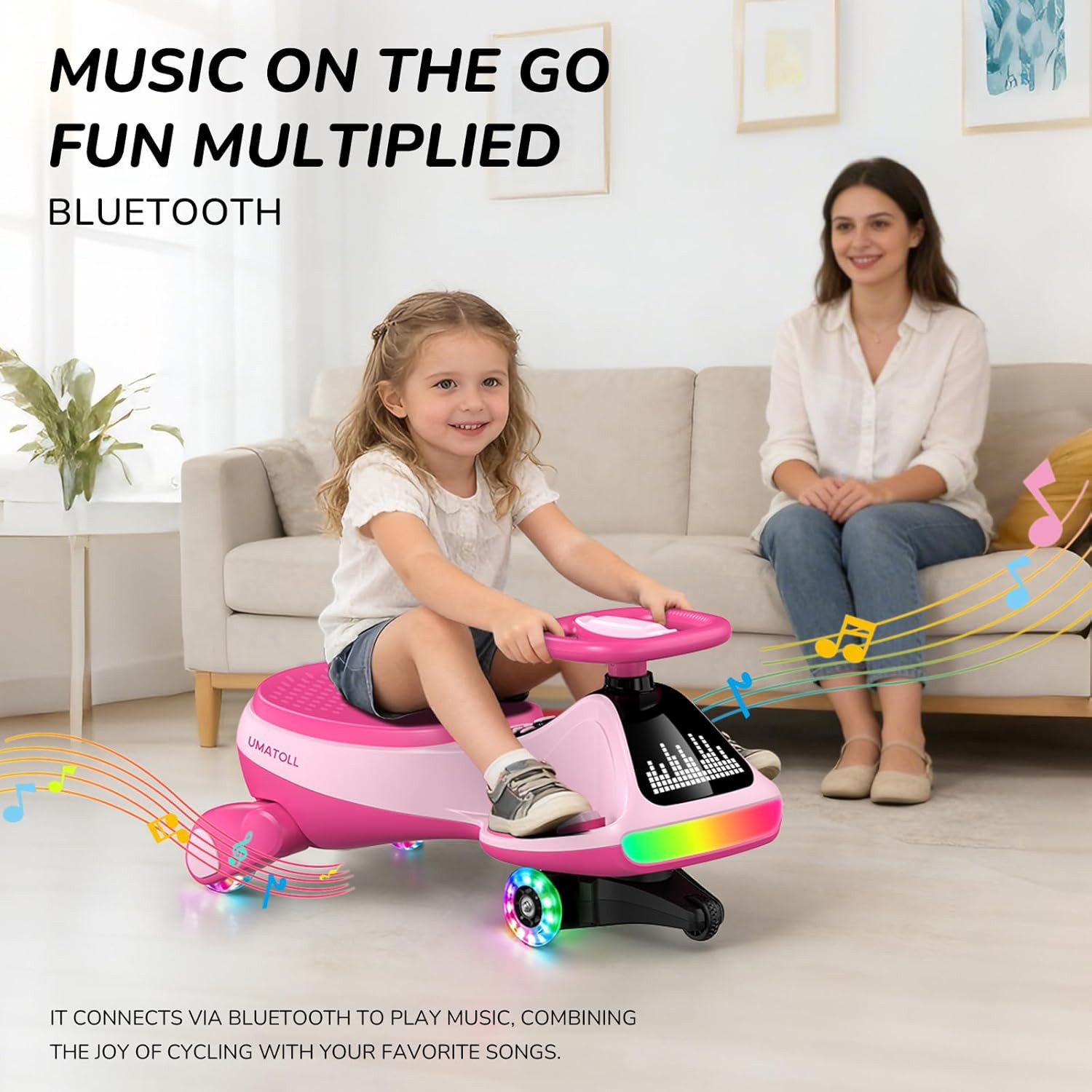 12V Electric Wiggle Car for Kids with Pedal, Display, Rechargeable Battery, LED