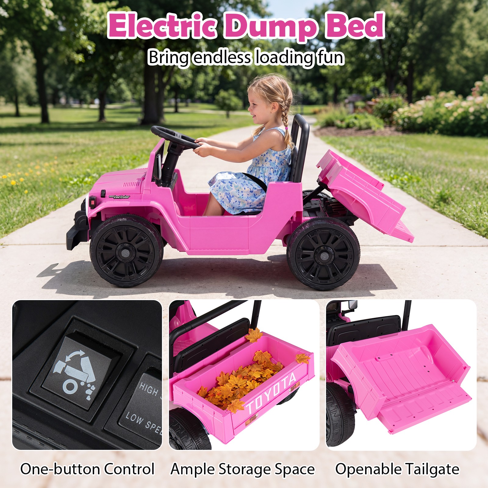 Licensed Toyota Ride On Truck w/Parent Remote Control, Spring Suspension, Light