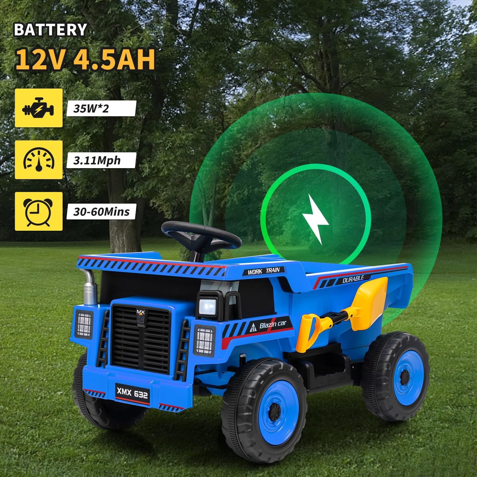 12V Ride On Dump Truck For Kids Electric Ride On Car Toys With Dump Bed & Shovel