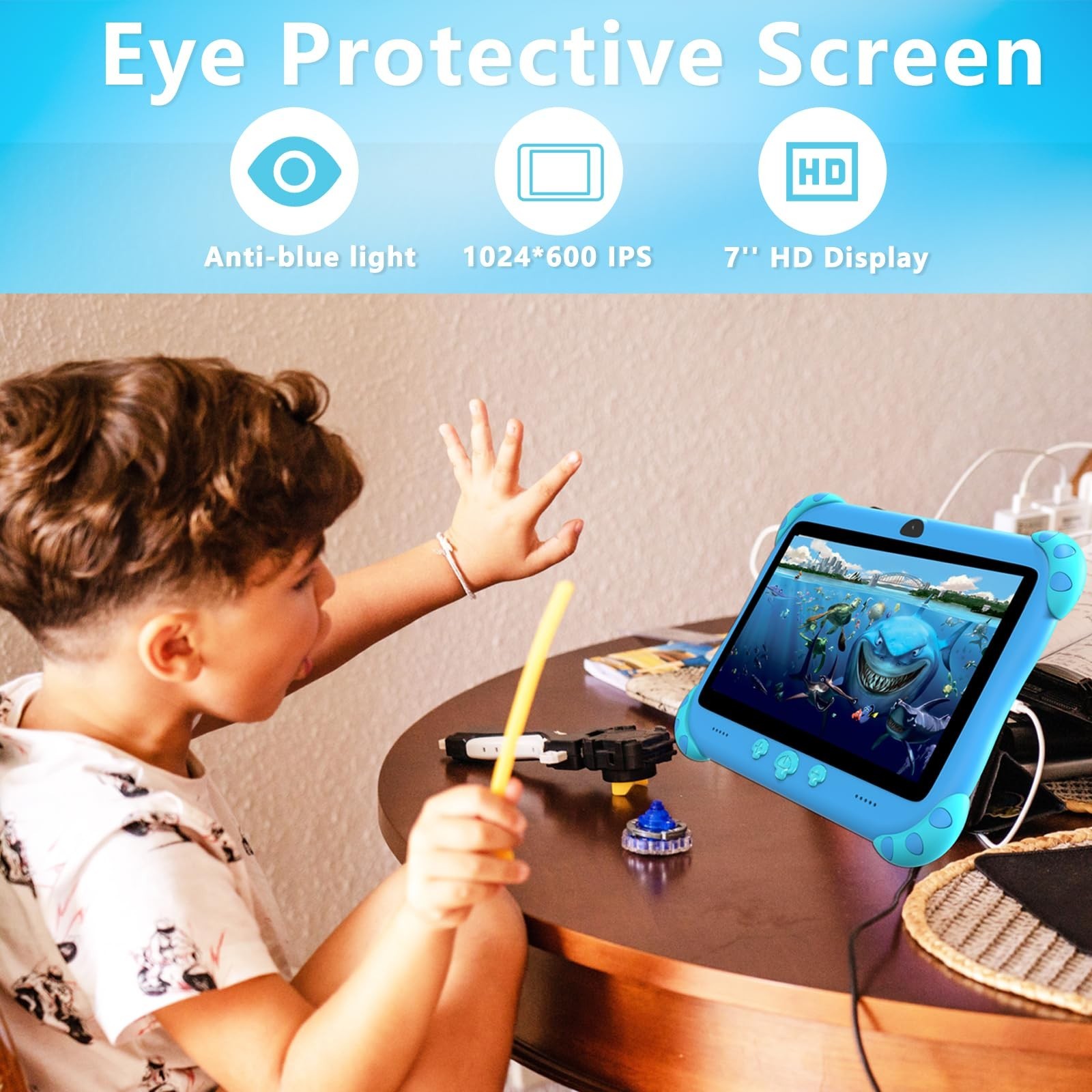 YINOCHE 7 inch Kids Tablet with Case, WiFi, Android Toddler Tablet, 32GB Stor…