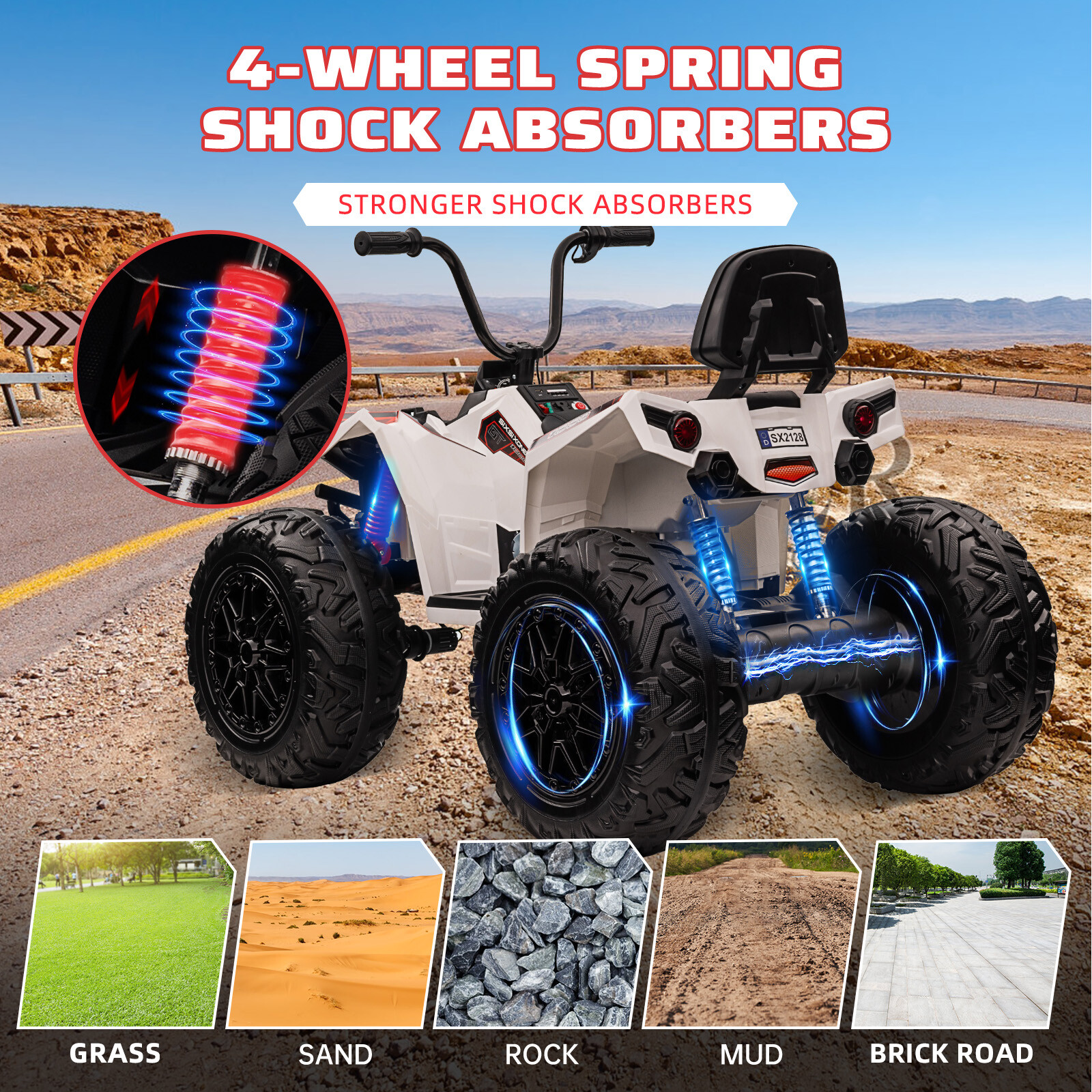 Kids ATV Car, 24V Ride On Car 4WD Quad Electric Vehicle, 4x80W Powerful Engine