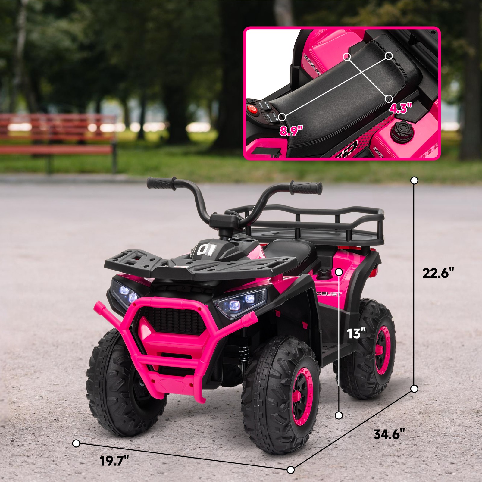 12V Kids ATV, 4 Wheeler with Spring Suspension, Storage, Pink