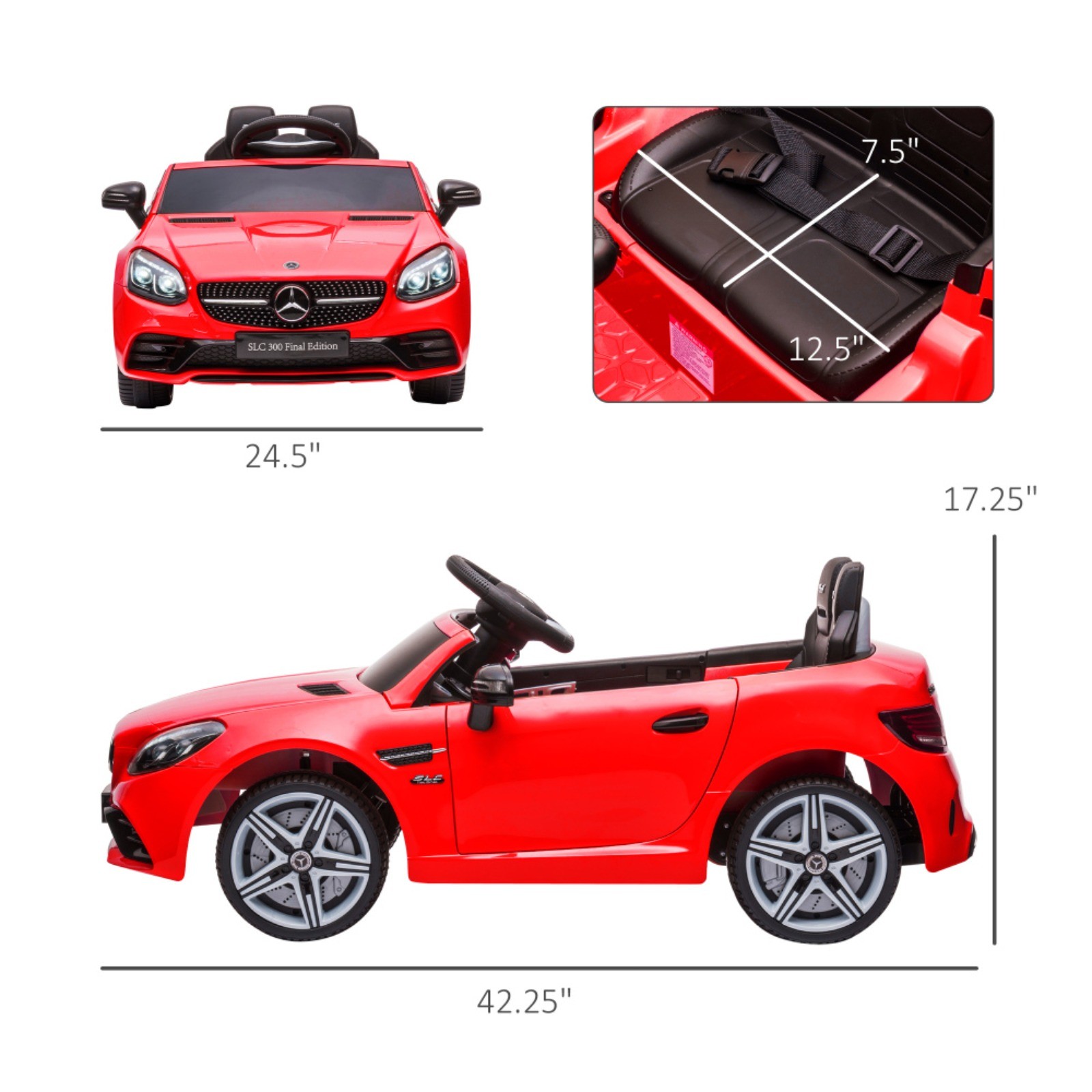 Aosom Mercedes SLC 300 Licensed Kids Electric Car 12V Remote Music Red