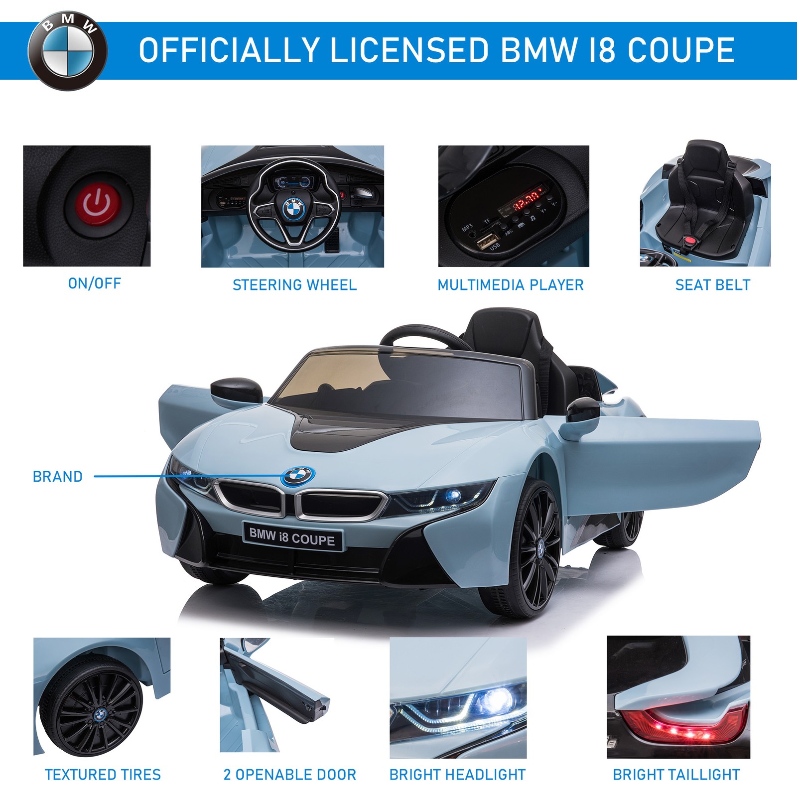 Licensed BMW I8 Coupe 6V Electric Kids Ride-On Car