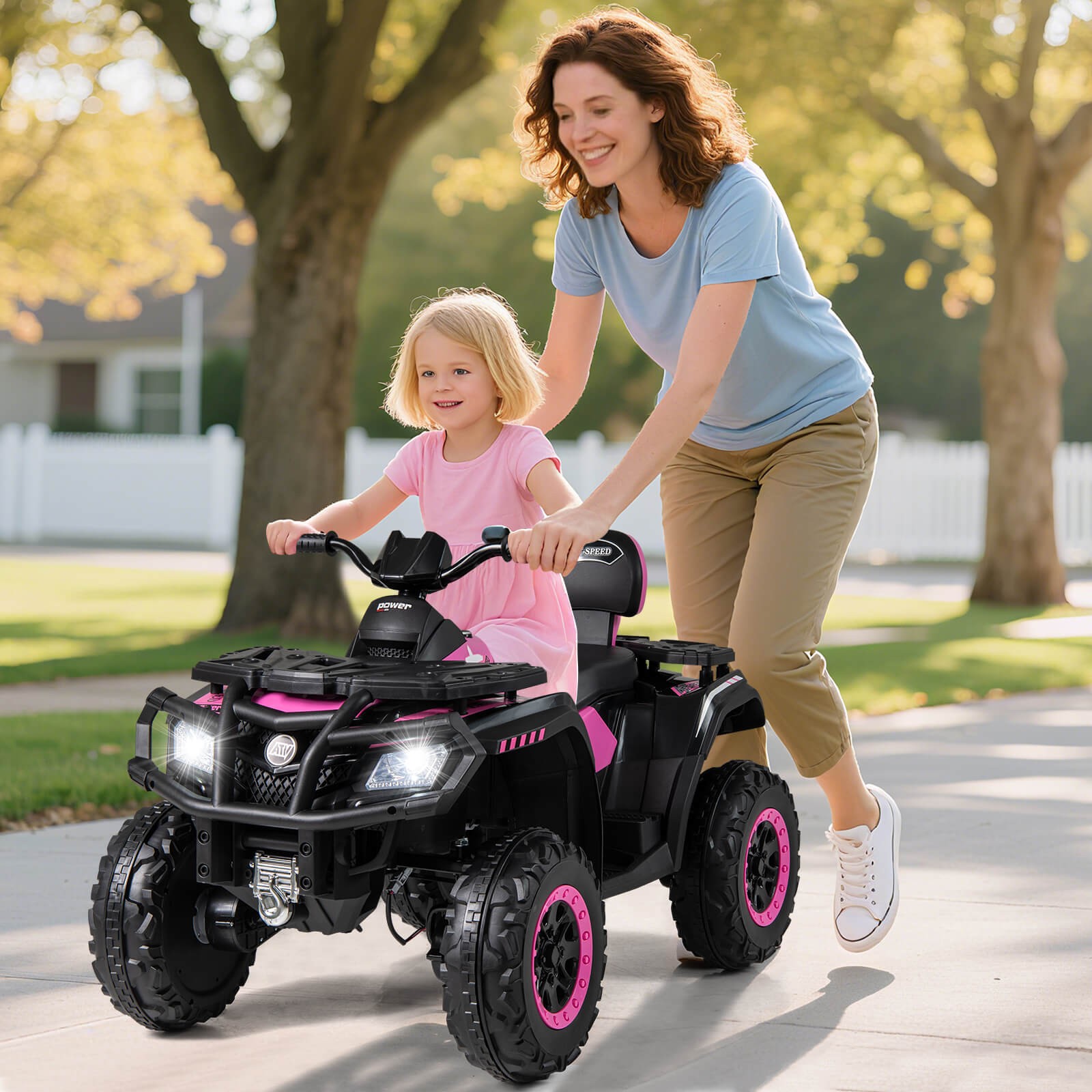 24V 2-Seater 4-Wheeler Quad Electric Vehicle w/ 4 Motors, Soft Start LED Lights