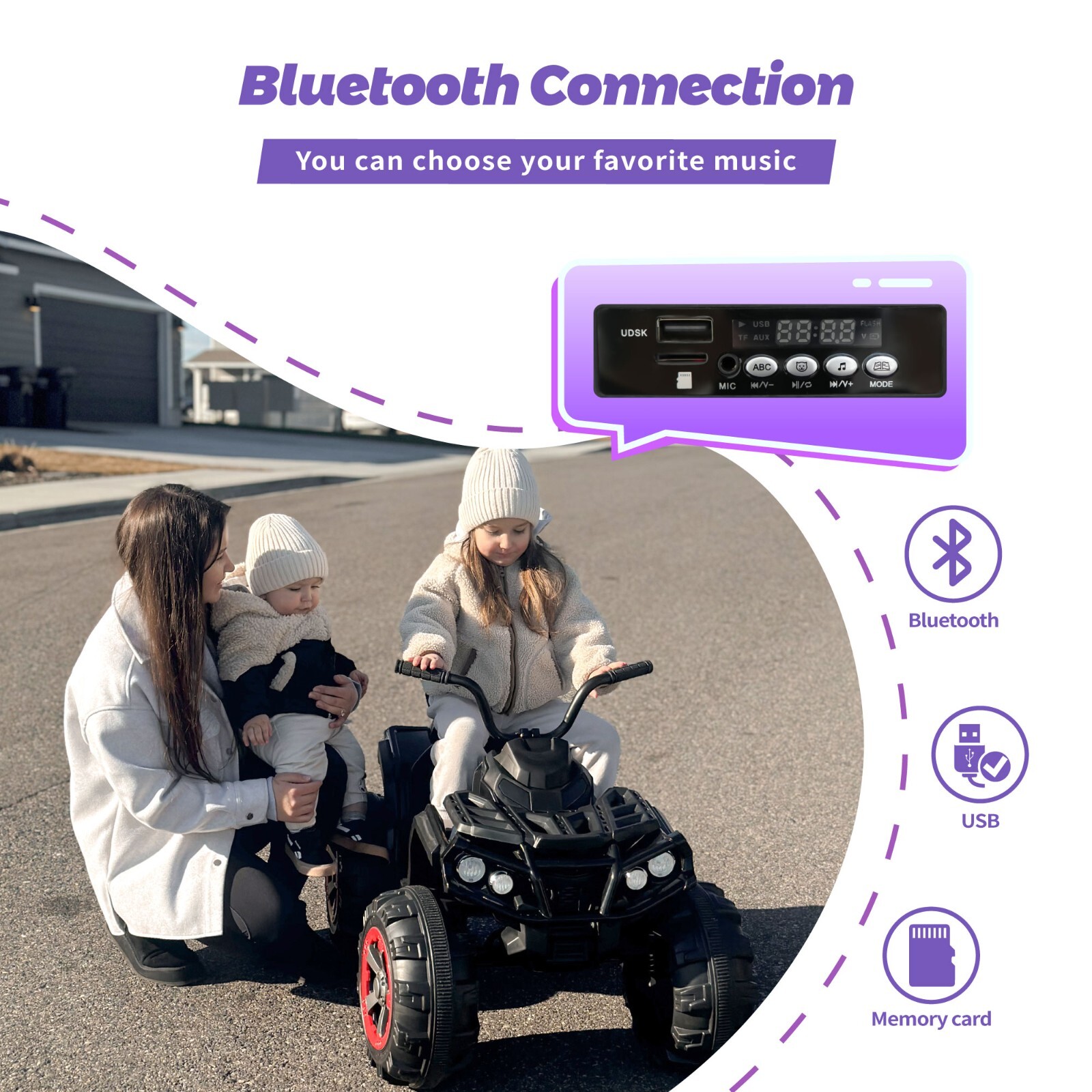 24V Kids Ride on Toy 4 Wheeler Quad Car 6mph Top Speed with Low&High Speed Black