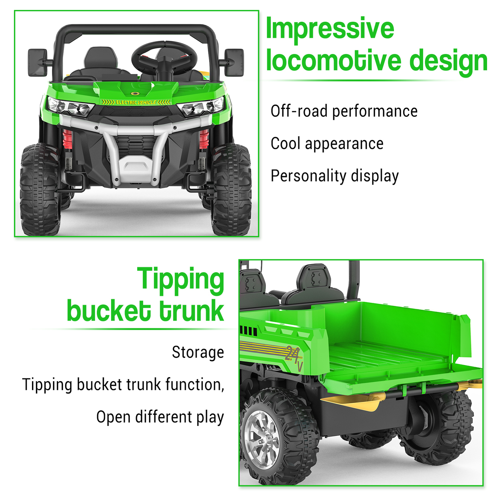 24V Powered Kid Ride On Dump Truck Toys 2 Seat Electric Dump Bed Truck 6 Wheels