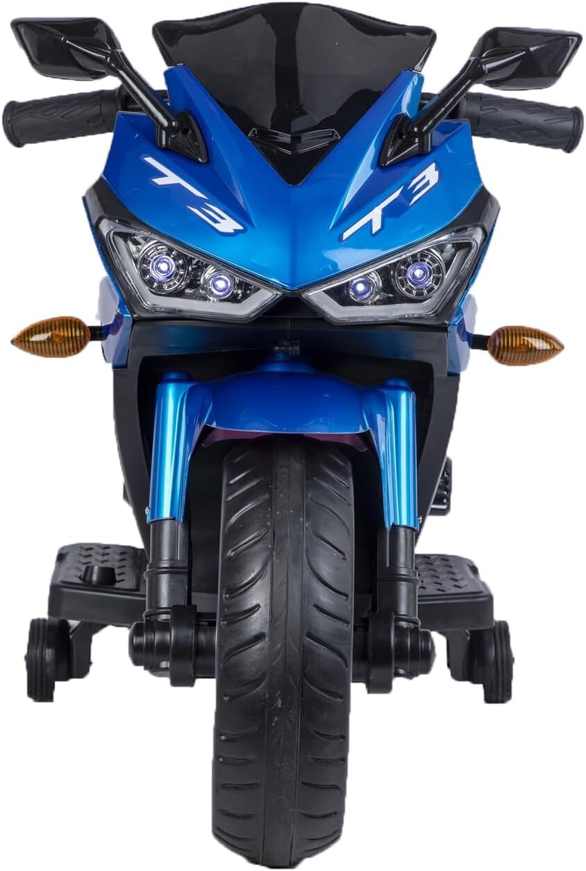 Kids Electric Motorcycle with Trainning Wheels for 3-8 Years Boys Girls,Blue