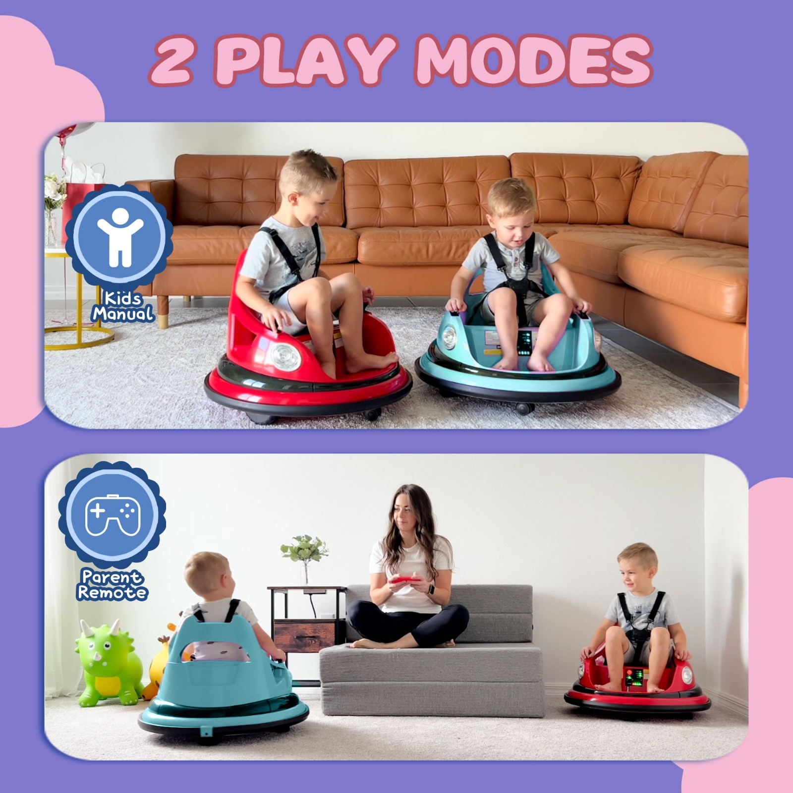 12V Kids Ride on Bumper Electric Car Toys w/Remote, LED, 360 Degree Spin,Blue