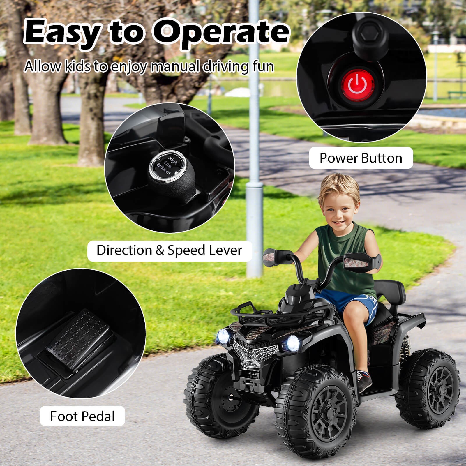 12V Kids Ride ATV Electric 4-Wheeler Quad w/ Music & Headlights