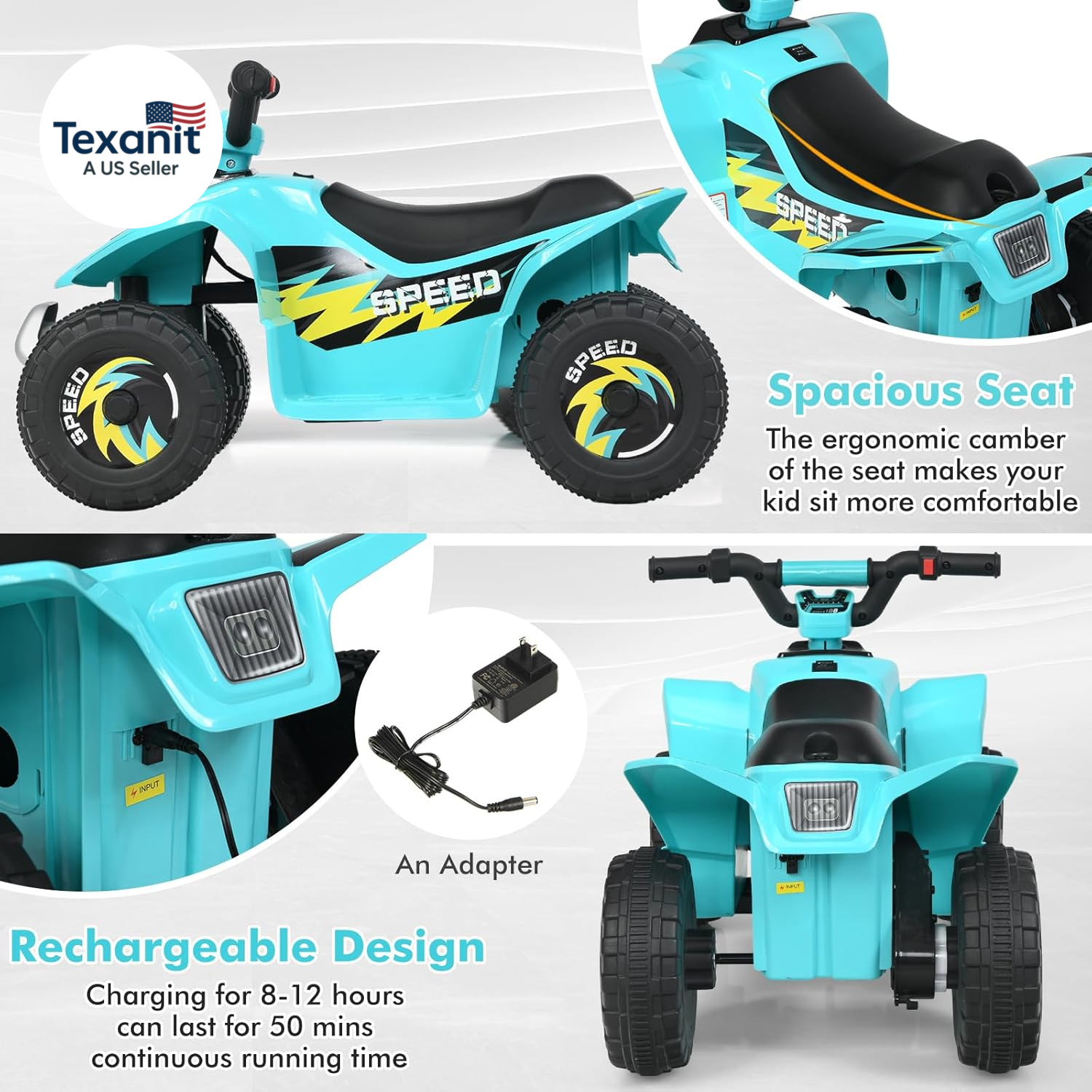Kids ATV, 6V Battery Powered Motorized Ride on Toy Car with High/Low Speeds, Ant