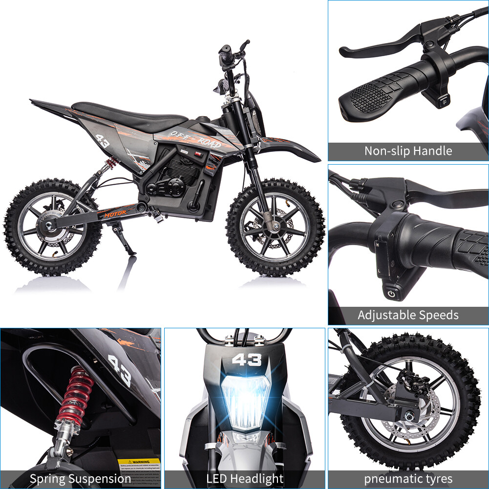 36V Kid Ride-On Motorcycle Electric Powered Dirt Bike Front+Back Brake for Teens