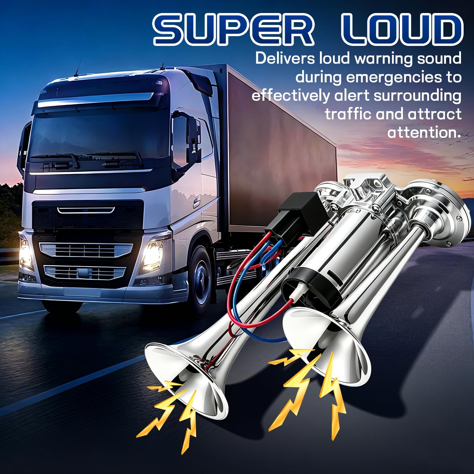 12V 600DB Super Loud Electric Air Horn, Silver Dual Trumpet Train Truck Horn …
