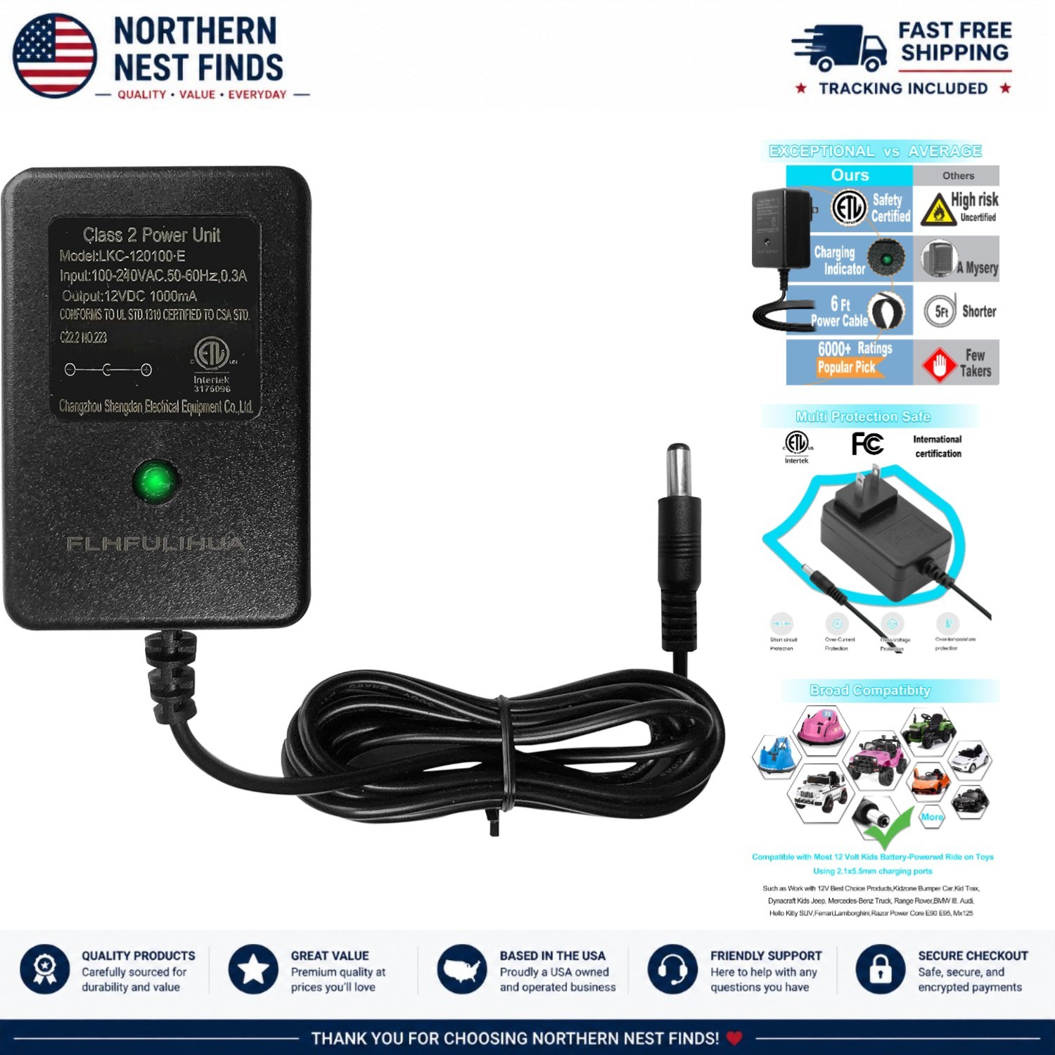 Universal 12V Battery Charger for Kids Ride-on Toys – Certified Safety