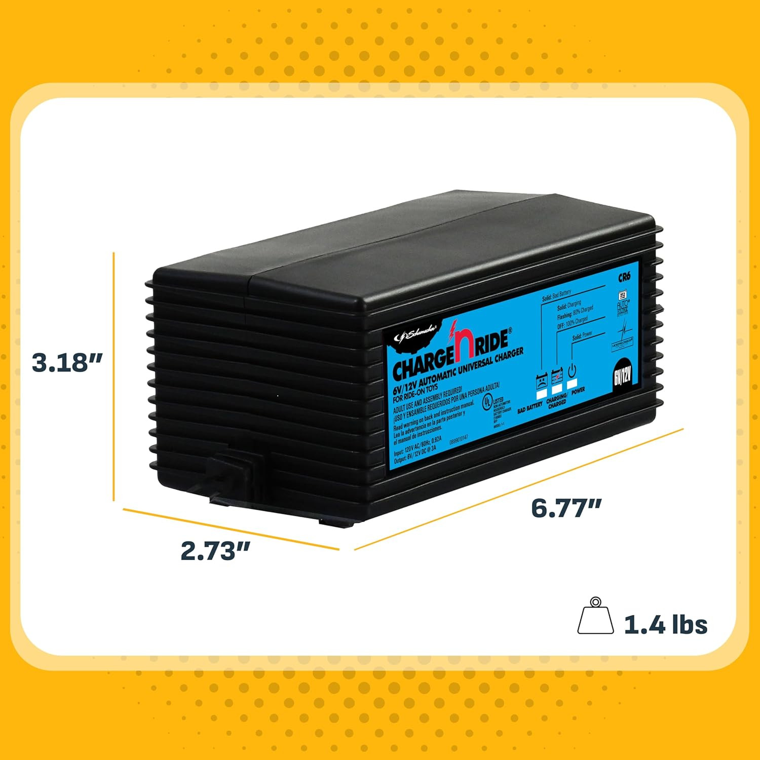 6 Volt / 12 Volt Battery Charger for Ride on Toys – Charge ‘N Ride CR6-3 Amp, Fu