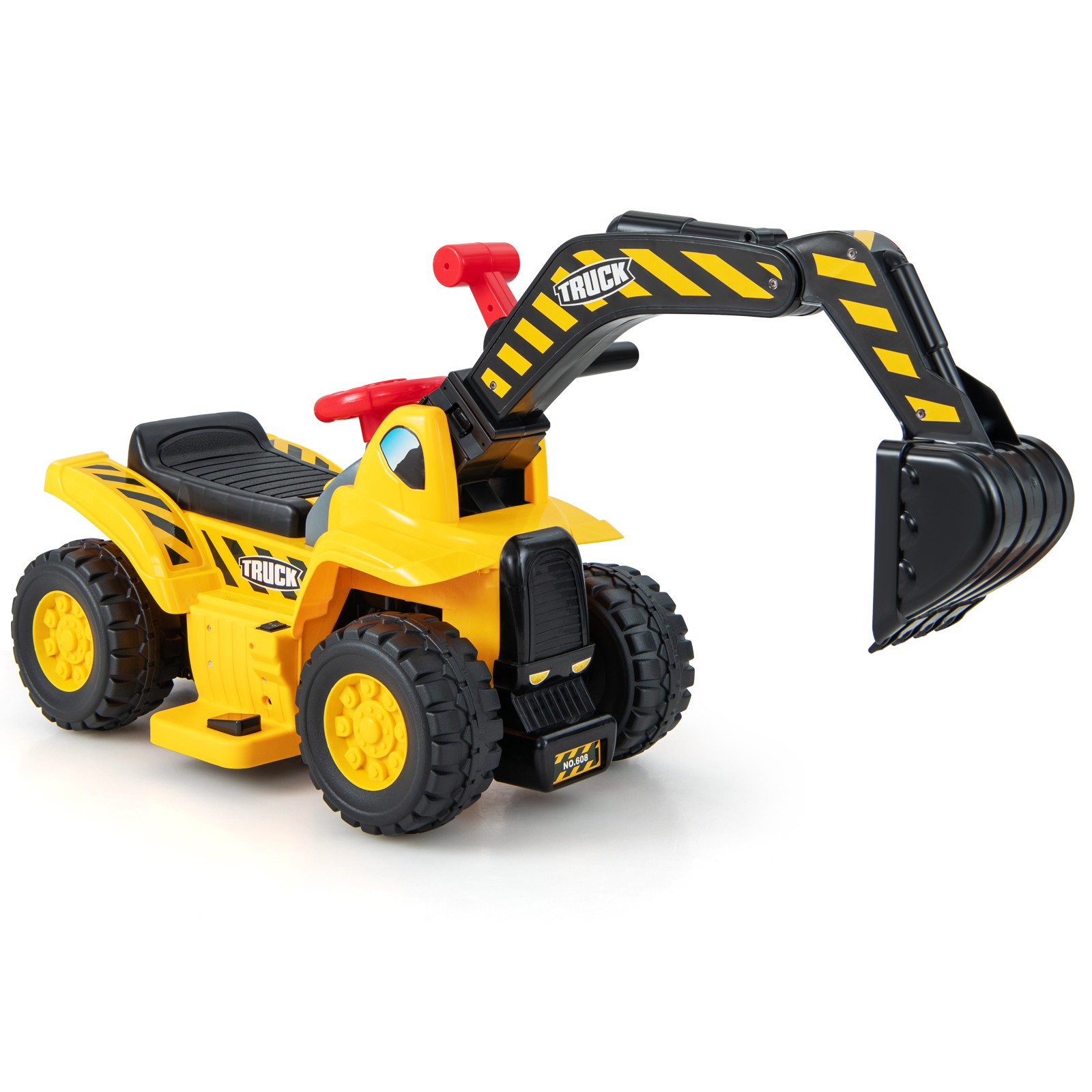 6V Electric Kids Ride On Excavator Pretend Play Toy Tractor w/ Basketball Hoop