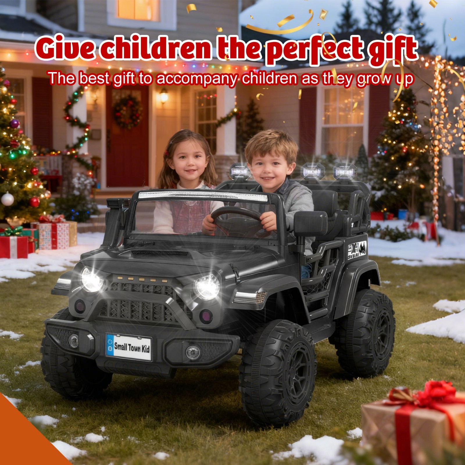 24V 2 Seater Electric Car Ride on Truck for Kids w/Remote,Power Wheels Jeep,Blac