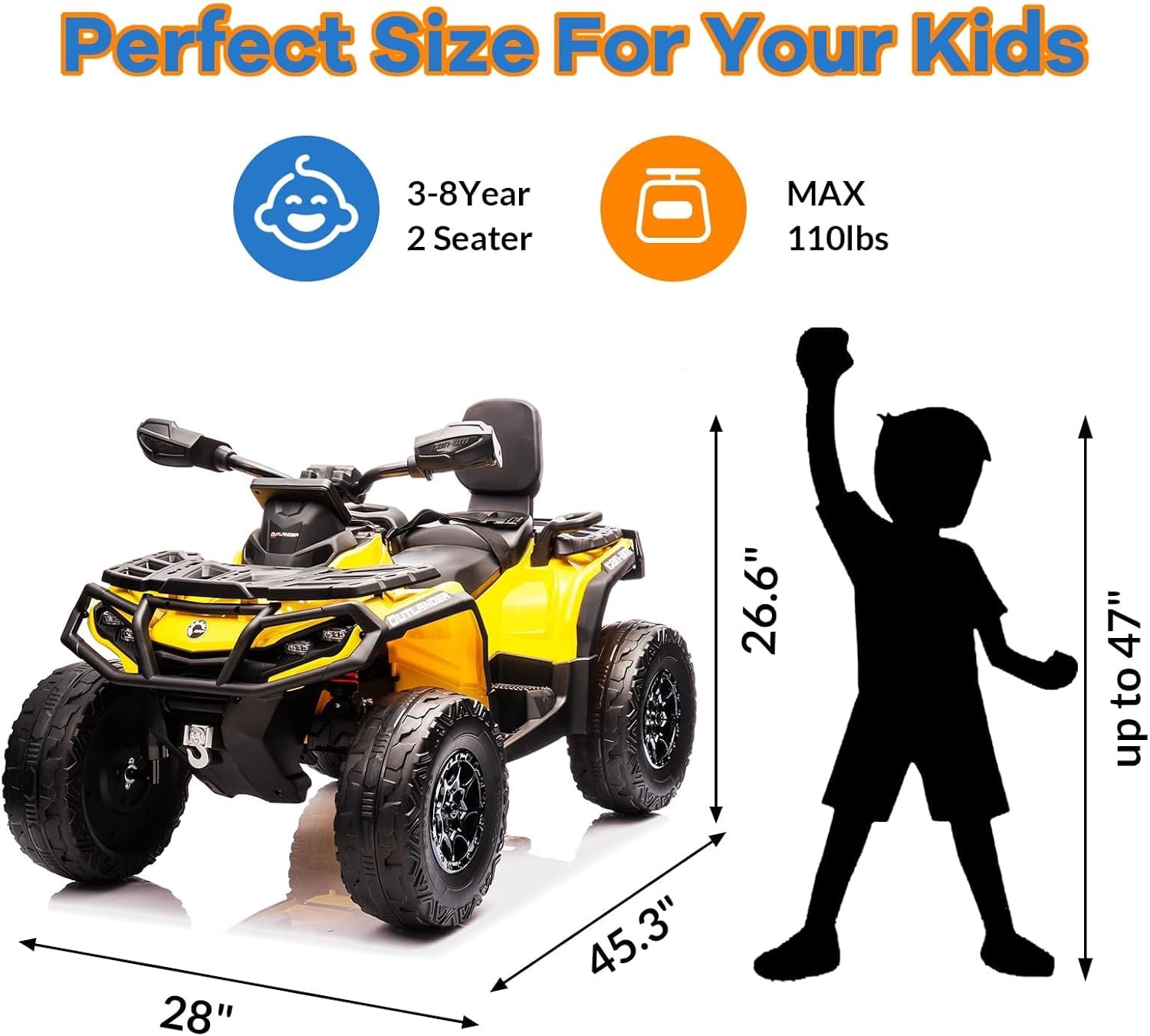 24V 800W Kids ATV, 110LBS Load, 5MPH, Off-Road W/ Big Tires & LED Lights, 2 Seat