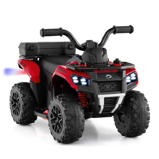 6V Kids Ride On ATV with Spray Function and Storage Box with Music-Red – Color: