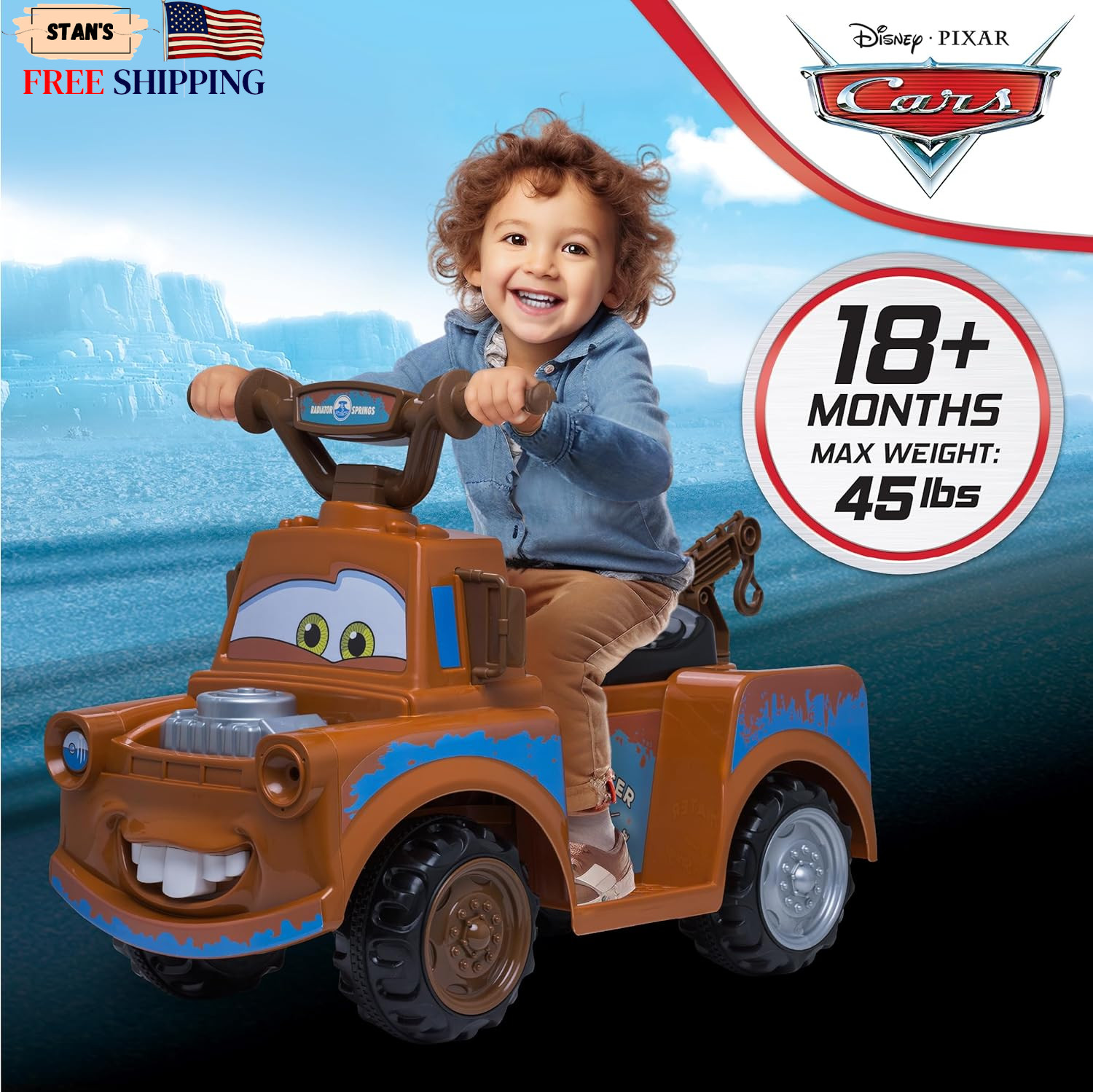 Kid Trax Toddler Disney Cars 3 Tow-Mater Electric Quad Ride-On Kids 1.5-3 Years