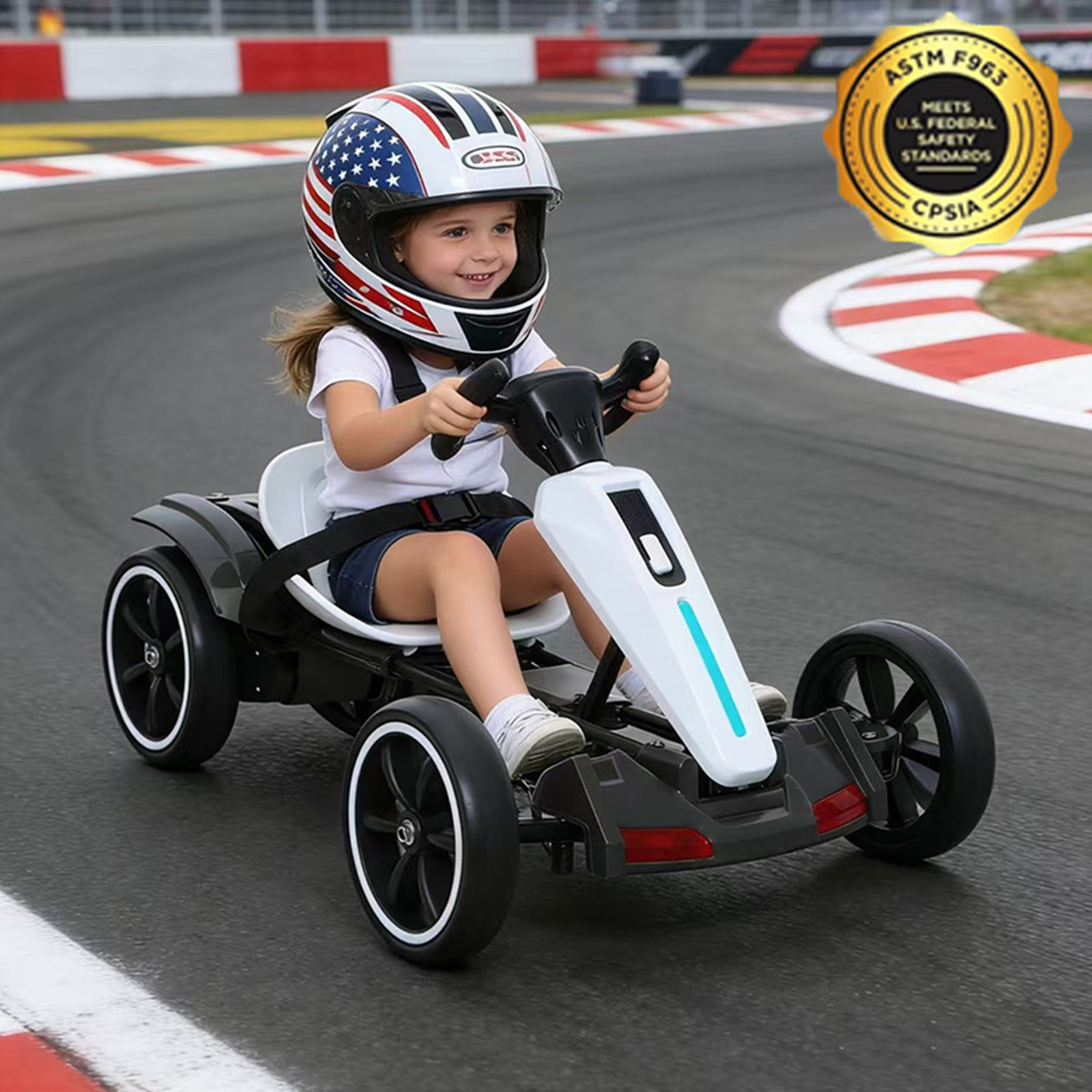 12V Electric Go Kart for Kids Drift Kart Ride on Toy with Adjustable Seat, White