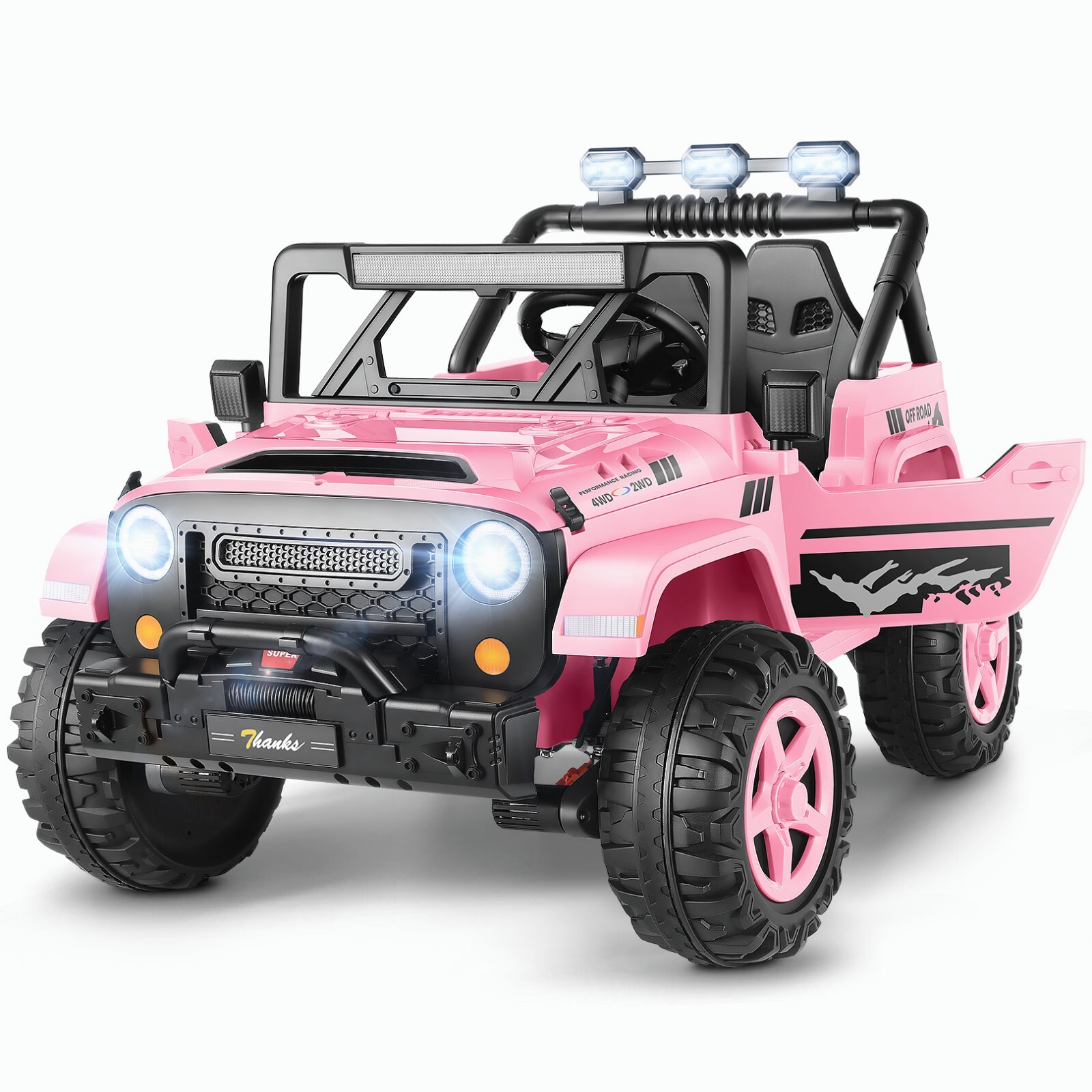 24V 4WD Ride on Cars with Remote Control, 2 Seater Power Wheels w/ 4*200W Motor