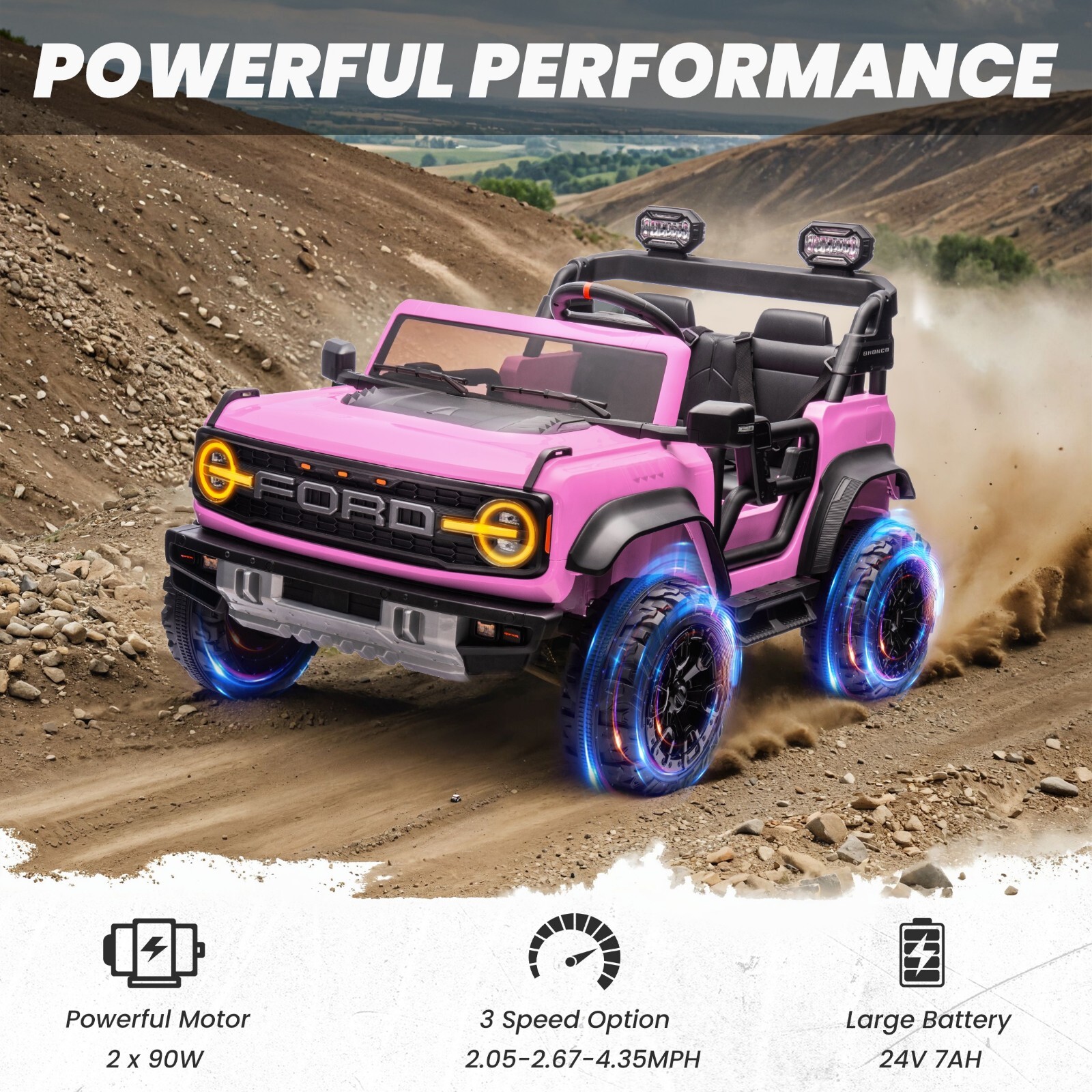 24V Ride on Toys for Big Kids, Licensed Ford Bronco Raptor 2 Seater Ride on Cars